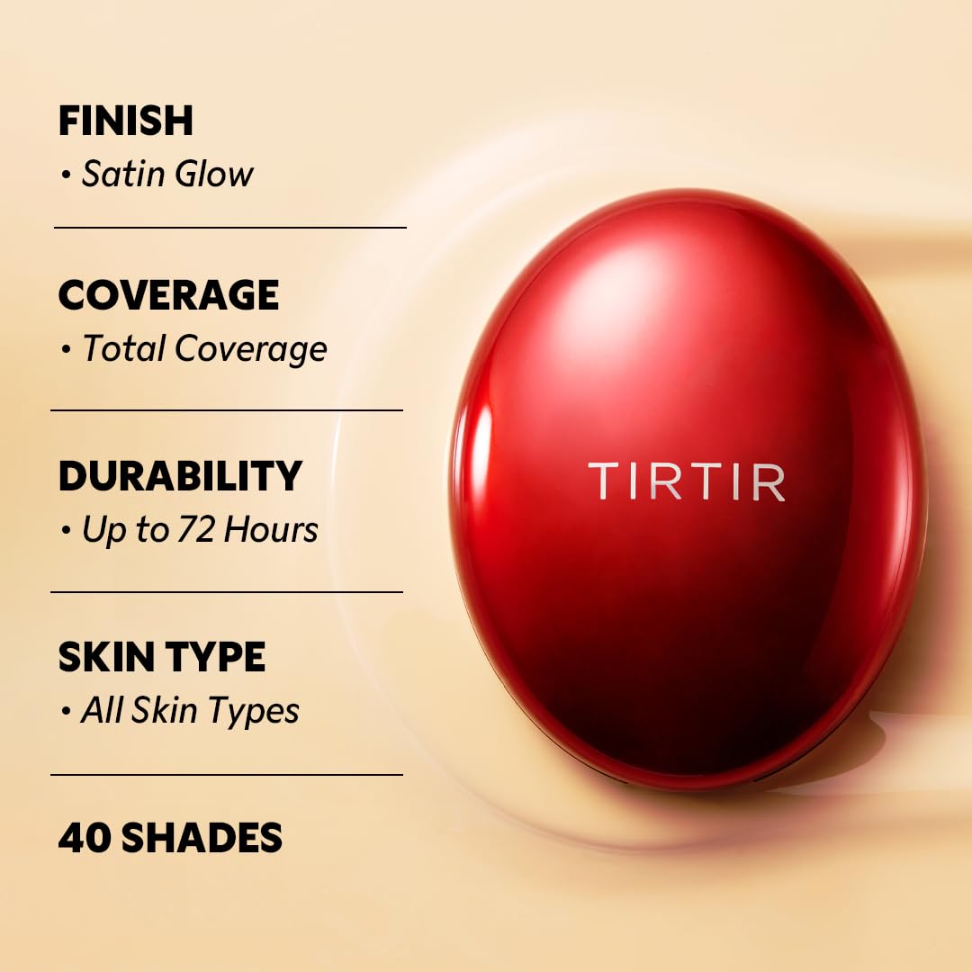 [*Mini Size*] TIRTIR Mask Fit Red Cushion Foundation | Full coverage, Weightless, Skin fit, Satin Glow Finish, Korean Makeup, beauty, Tattoo cover up, Buildable (#22W Sheer Beige, 0.15 Fl Oz)