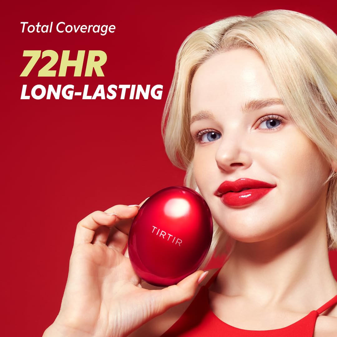 TIRTIR Mask Fit Red Cushion Foundation | Full coverage, Weightless, Skin fit, Satin Glow Finish, Korean Makeup BB Foundation, beauty, Tattoo cover up, Buildable (#51N Fudge, 0.63 Fl Oz)