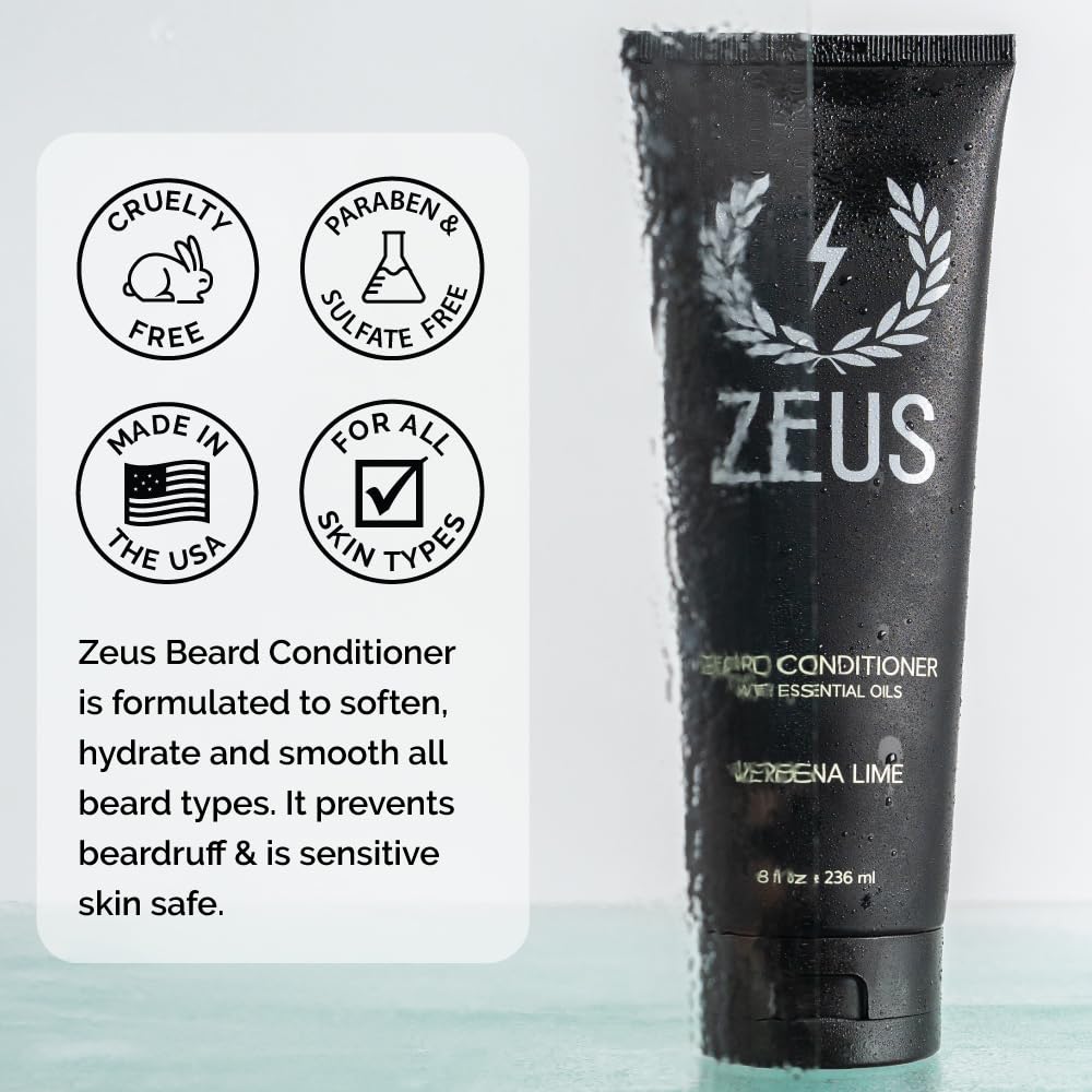 ZEUS Beard Conditioner Wash, Green Tea & Natural Ingredients to Cleanse & Soften Beard – MADE IN USA (Vanilla Rum) 8 oz.