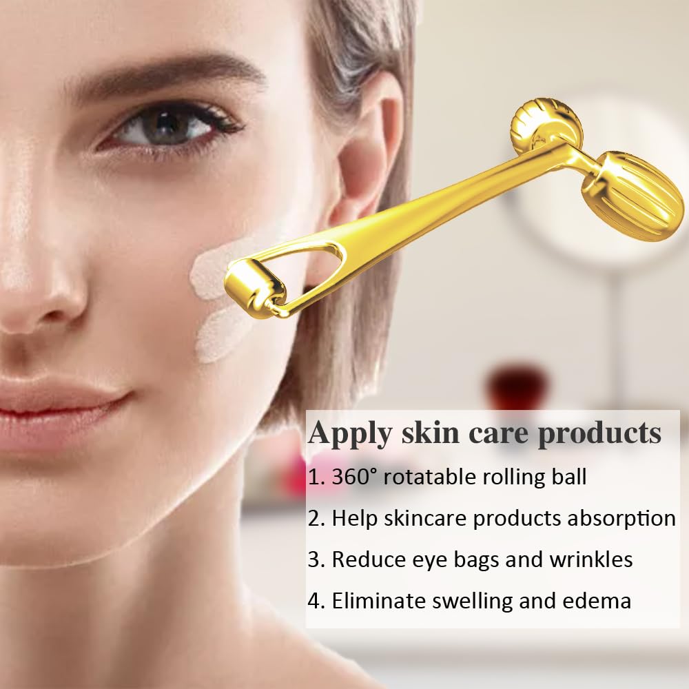 Yeamon Gua Sha Facial Tools and Face Roller Set, Facial Massage Tool for Women’s Skincare Routine,Cooling Stainless Steel Face Sculpting Eyes Roller Guasha for Daily Use or Self-Care Gift for Women