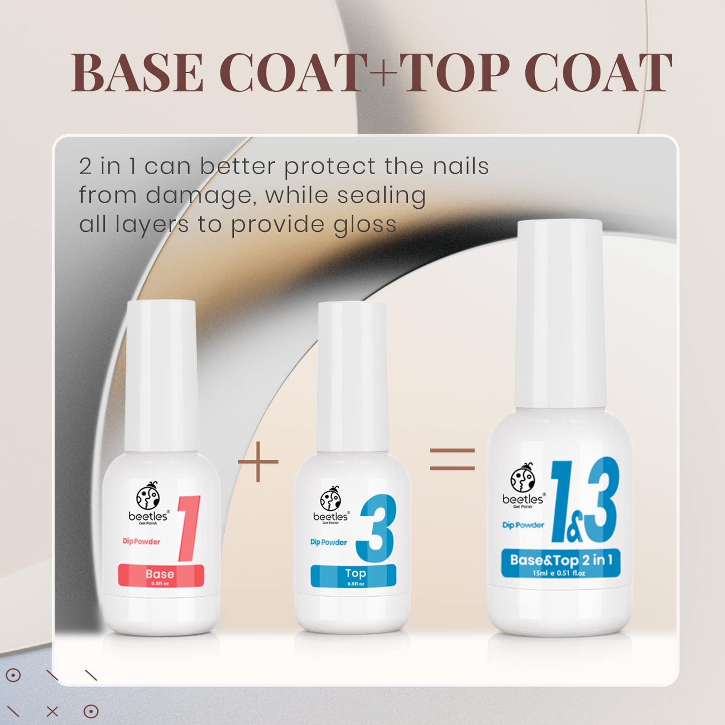 Beetles Dip Powder Liquid Set - 2 In 1 Dip Base & Top Coat and Activator, Dip Nail Liquid Set for Dipping Powders French Nail Design Dip Nail Kit Manicure Gift for Women, 0.51 fl.oz/Bot