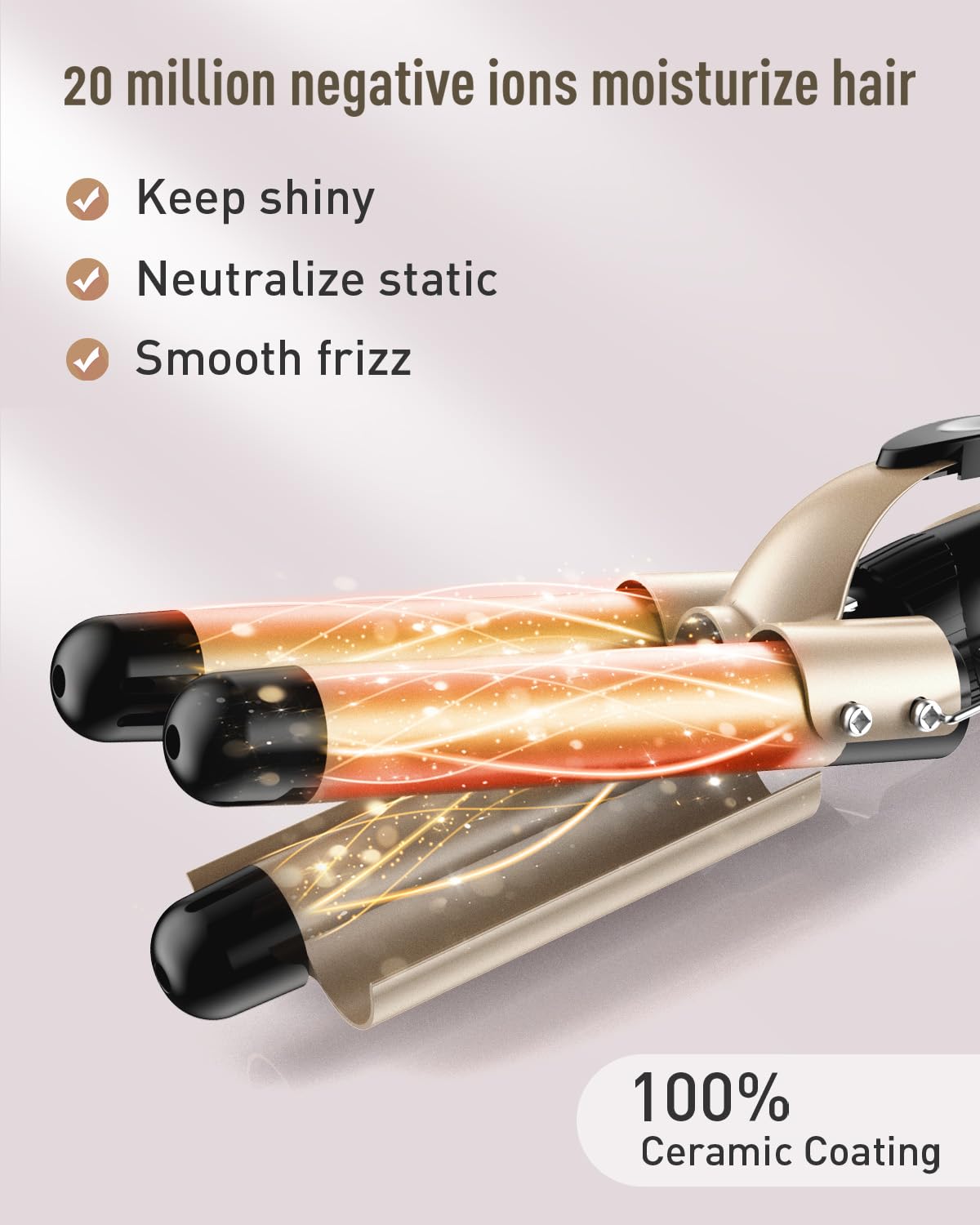 Waver Curling Iron Curling Wand - BESTOPE PRO 5 in 1 Curling Wand Set with 3 Barrel Hair Crimper for Women, Fast Heating Crimper Wand Curler in All Hair Type, Women Gifts - Gold