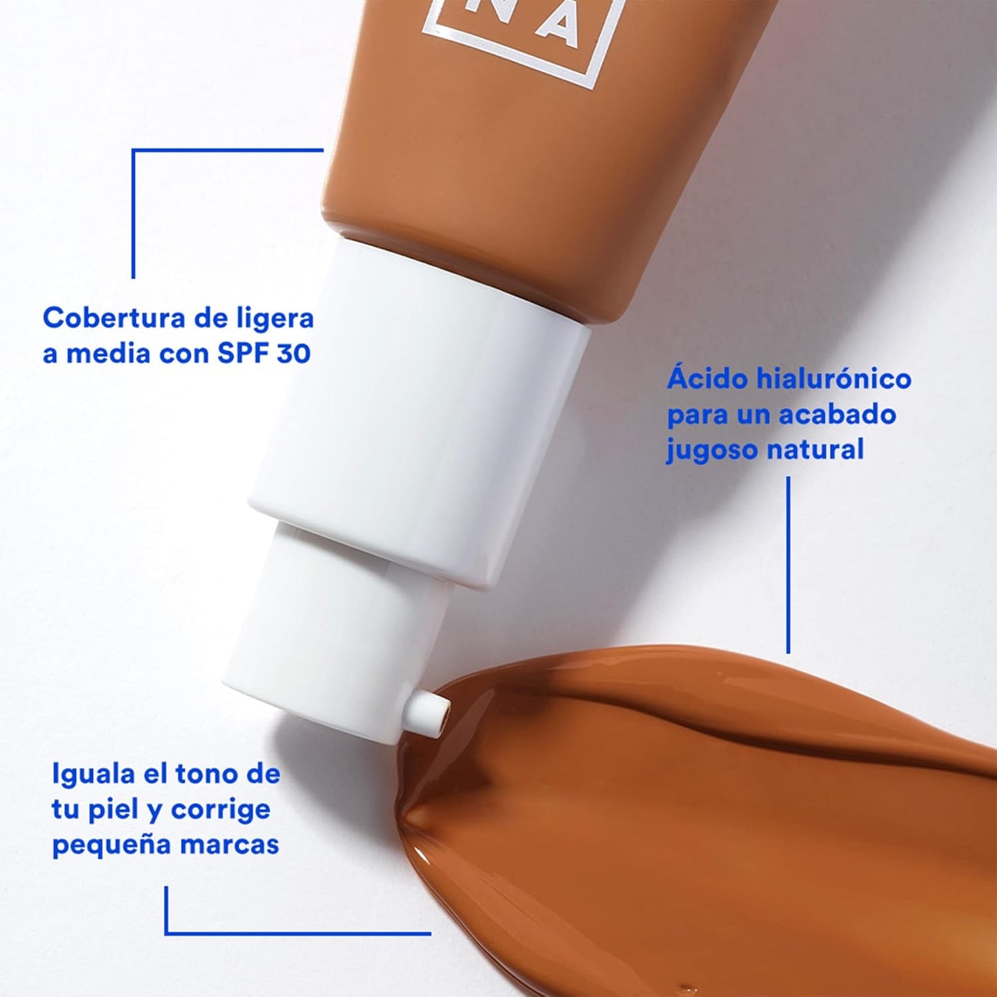 3INA 631 Tinted Moisturizer for Face with SPF 30 - Sun Beige - BB Cream with Light to Medium Coverage - Hyaluronic Acid Moisturizer for All Skin Tones - Vegan, Cruelty and Paraben Free Make Up - 1 oz