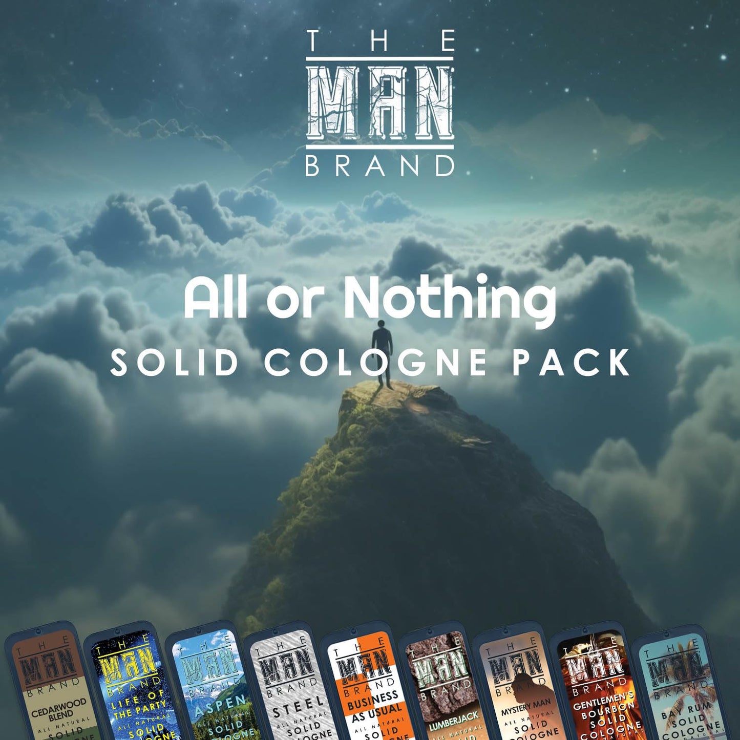 Solid Cologne Sample Set of 9 - Men's Sample Cologne Pack - Mens fragrance Sampler Set - Mens Travel Size Perfume Sampler Set (All or Nothing - 9 Pack - 0.75 oz each)