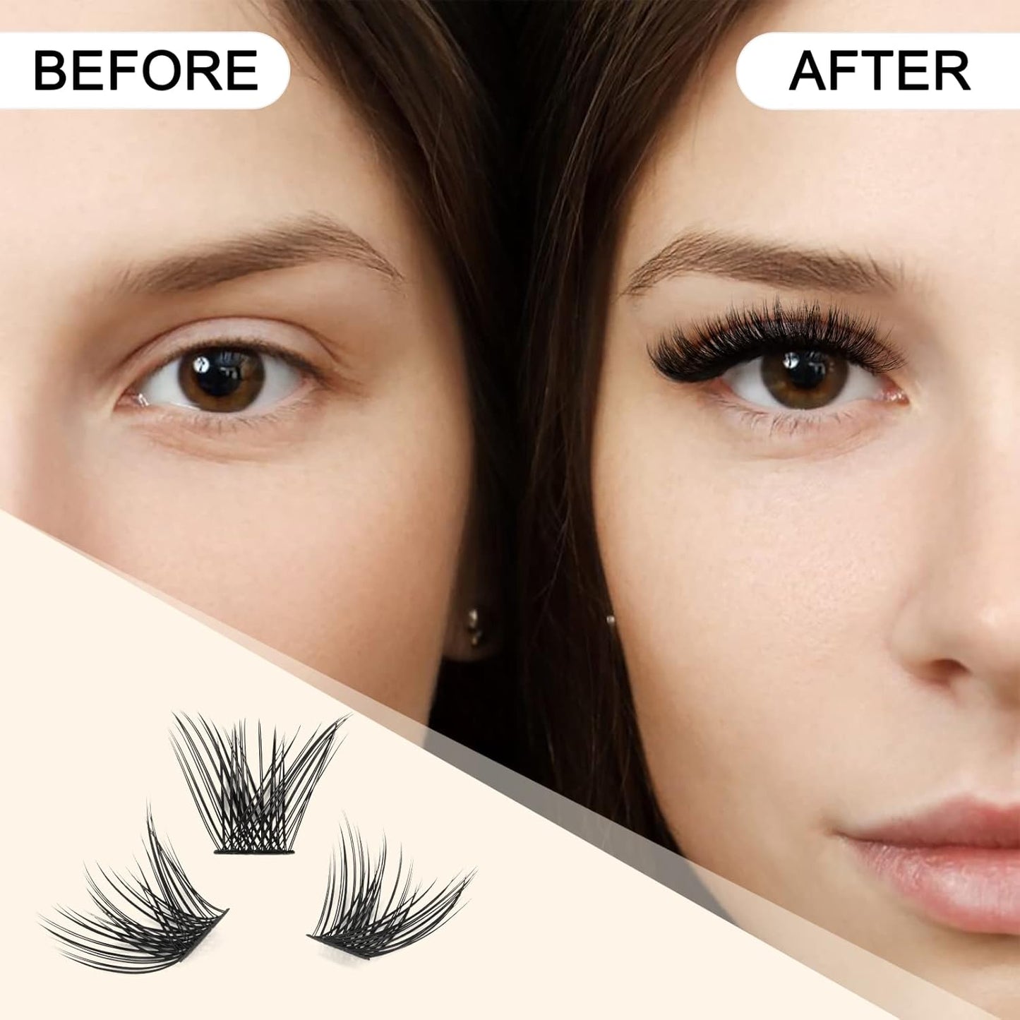 QUEWEL Cluster Lashes 72 Pcs Wide Stem Individual Lashes C/D Curl 8-16mm Length DIY Eyelash Extension False Eyelashes Soft for Personal Makeup Use at Home (H03-C-14)