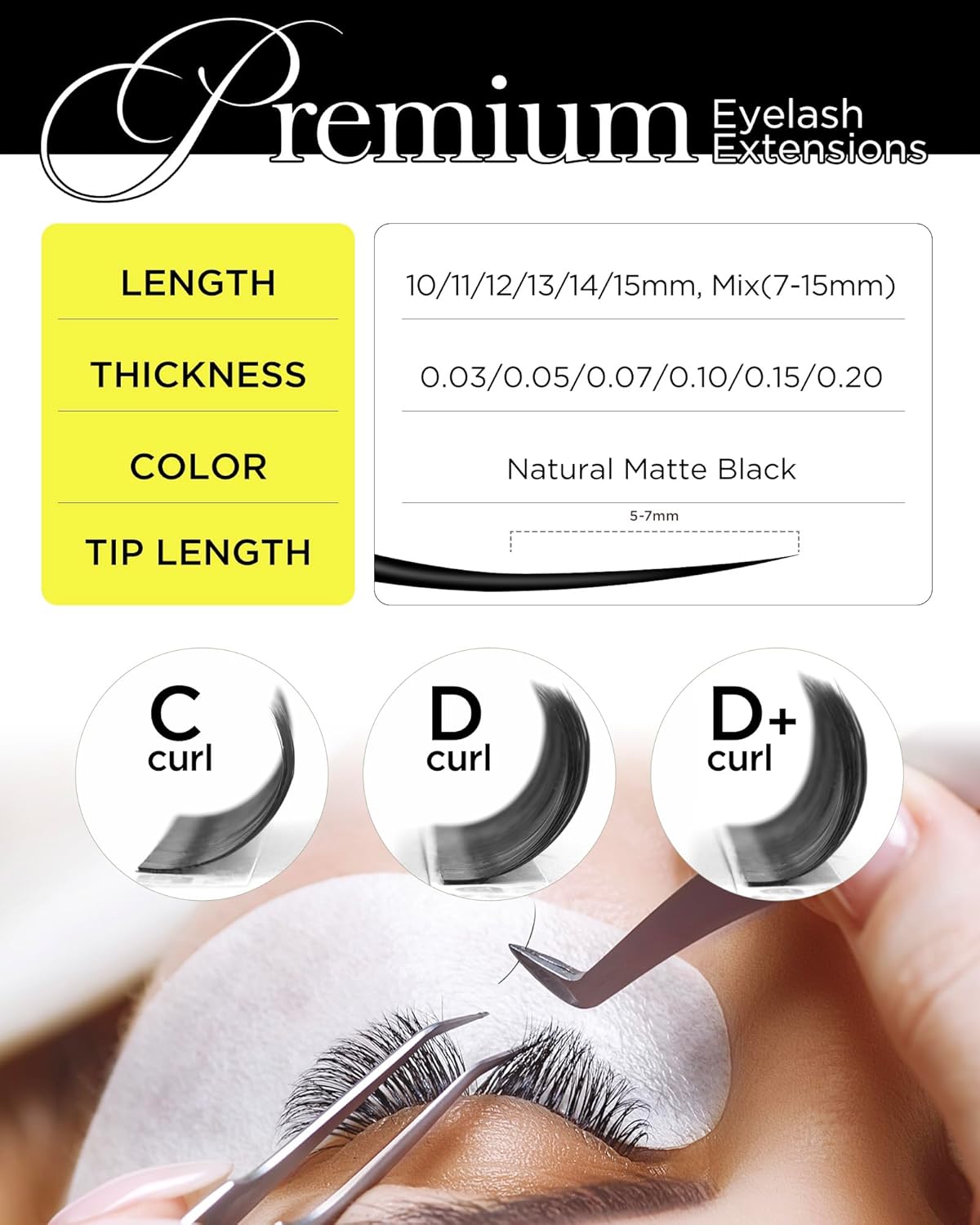 BEYELIAN Eyelash Extension 0.10 D Curl 7-15mm Mixed Tray Easy Fan Lash Extensions Volume Lashes 100°/212°F High Temperature Resistant Classic Professional Use Natural Matte Black (0.10 D 7-15mm Mix)