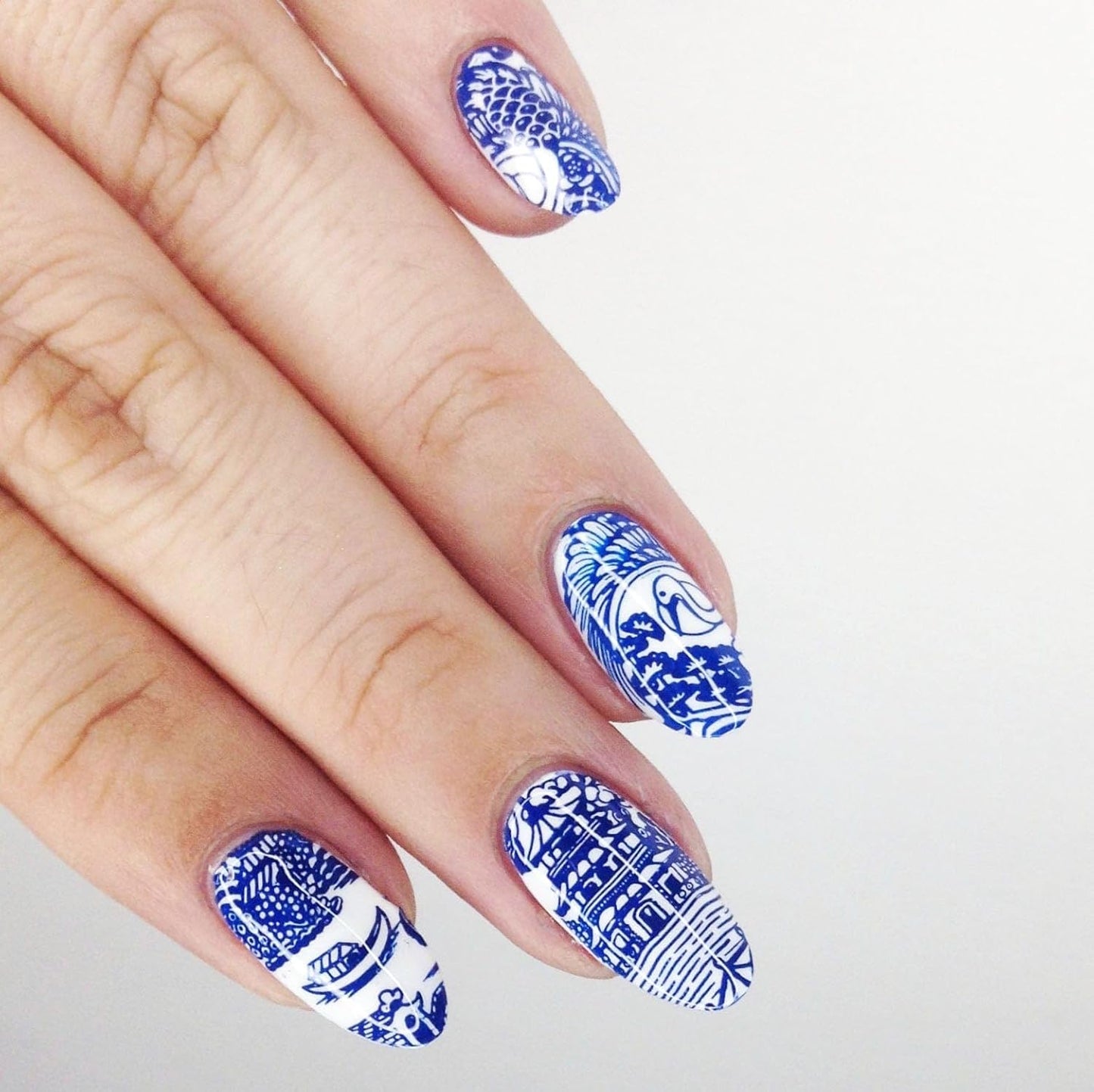 Maniology Porcelain Nail Stamping Plate | Classic Chinese Ceramic Dinnerware Design, Floral Patterns, Elegant DIY Manicure - Reusable, Rectangular, Stainless Steel Nail Art Template