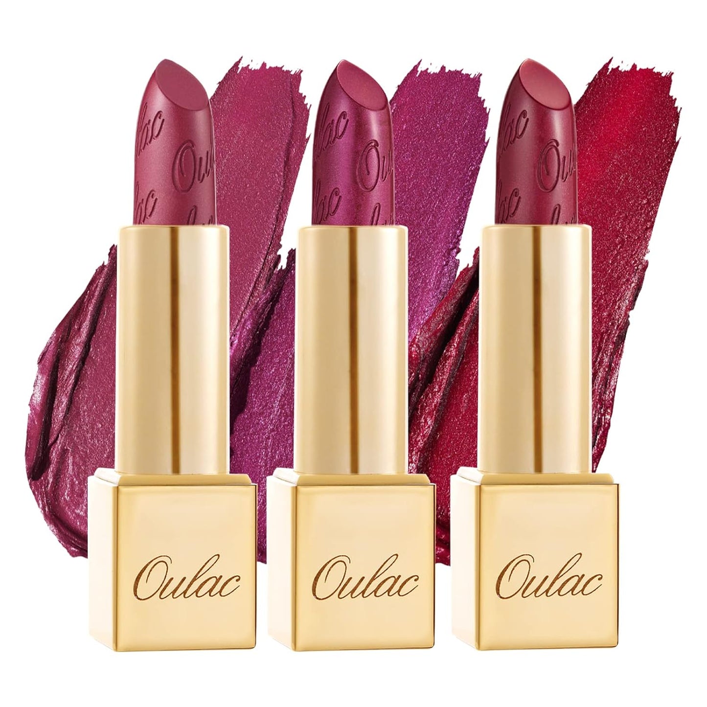 Oulac Metallic Lipstick Set- Dark Lipcolor with Moisturizing Formula, Vegan Beauty, Full-Coverage Lip Color, Christmas Gifts for Women, 4.3g X 3PCS