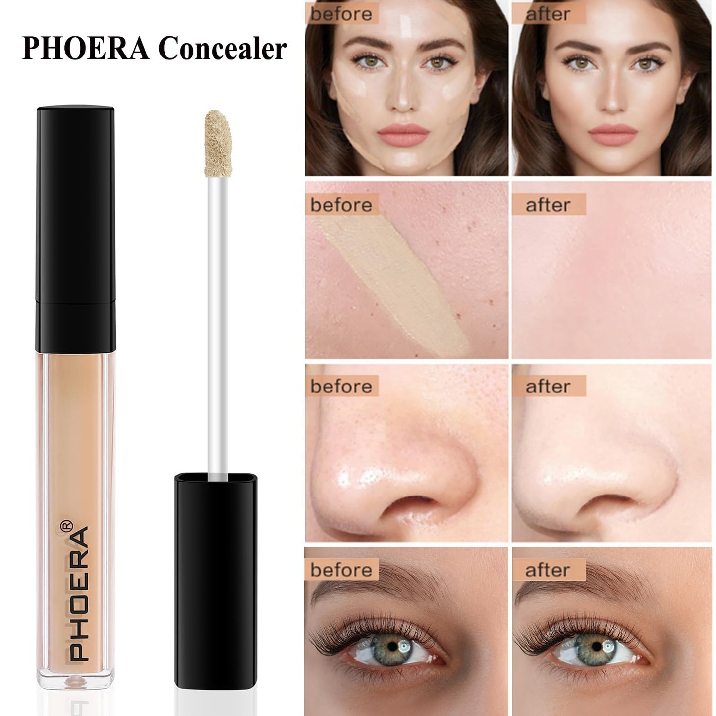 PHOERA Foundation Full Coverage Makeup, Mushroom Head Air Cushion CC Cream Natural Foundation Set,PHOERA Concealer, PHOERA Primer, PHOERA Powder, Foundation Brushes (105 Sand+ 05 Sand CC)