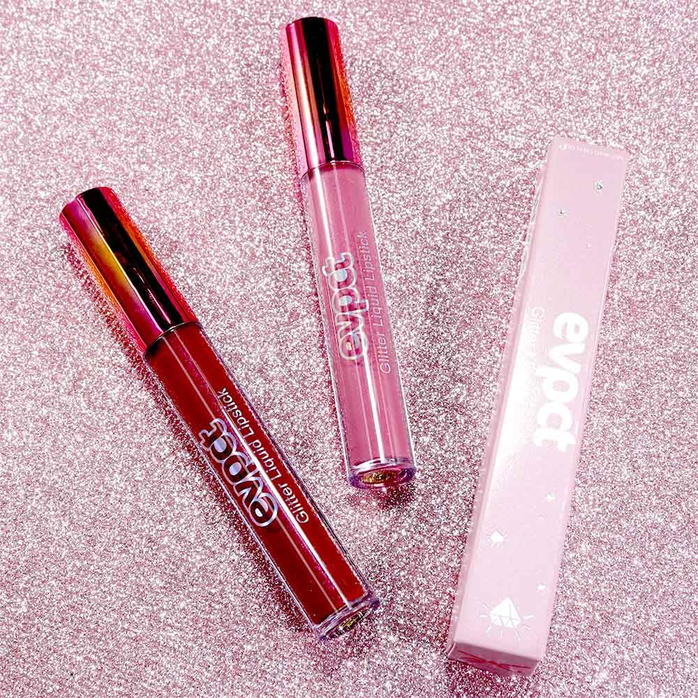 evpct 2Pcs Mauve & Dark Red Matte to Glitter Liquid Lipstick Set Kit for Women Long Lasting Glossy Metallic Shimmer Sparkle Lipstick Lip Gloss 01+04