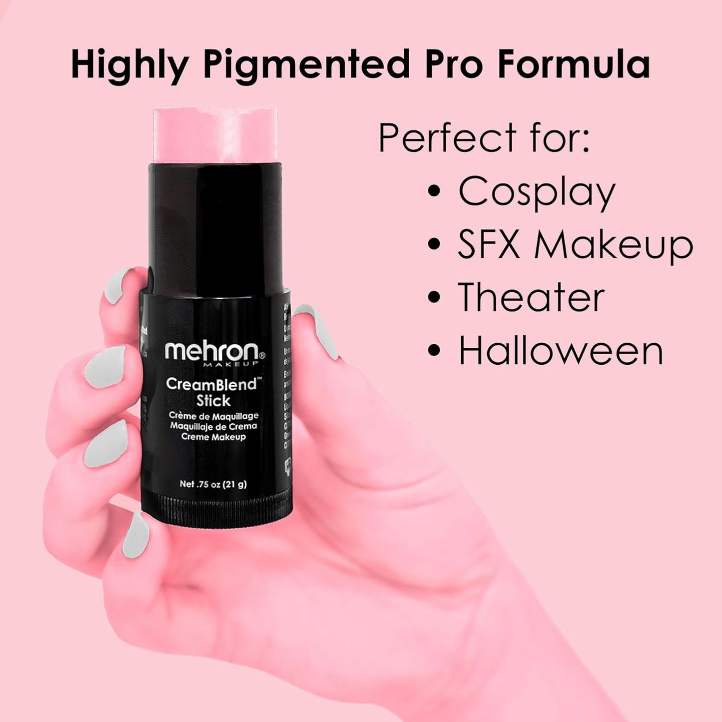 Mehron Makeup CreamBlend Stick | Face Paint, Body Paint, & Foundation Cream Makeup Body Paint Stick .75 oz (21 g) (Pastel Pink)