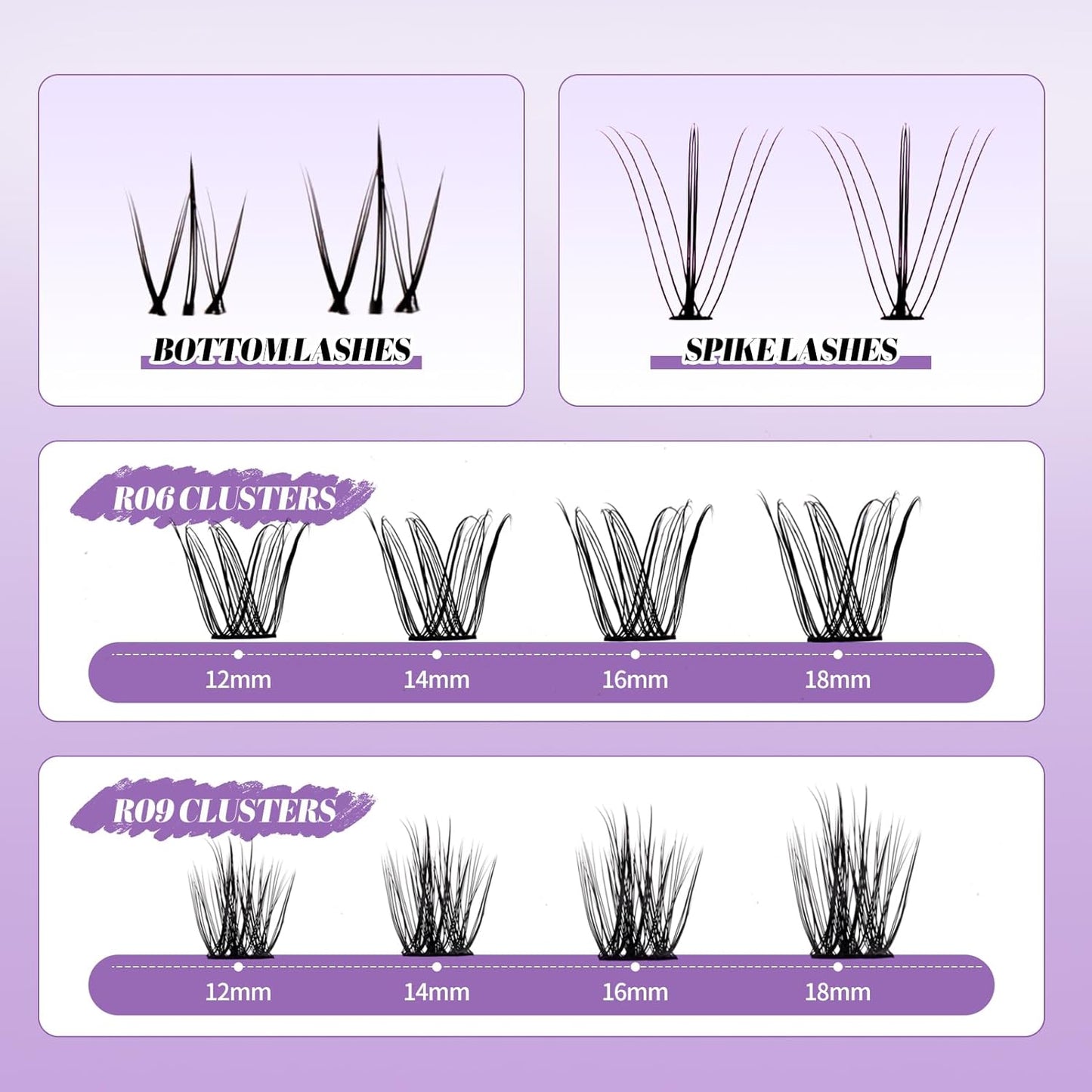 DIY Lash Extension Kit Lash Clusters With Bottom Lashes Volume/Wispy Clusters12-18mm Multi-types Individual Lashes Bond and Seal, Spike, Volume Kit Lash Applicator(Wispy Kit)