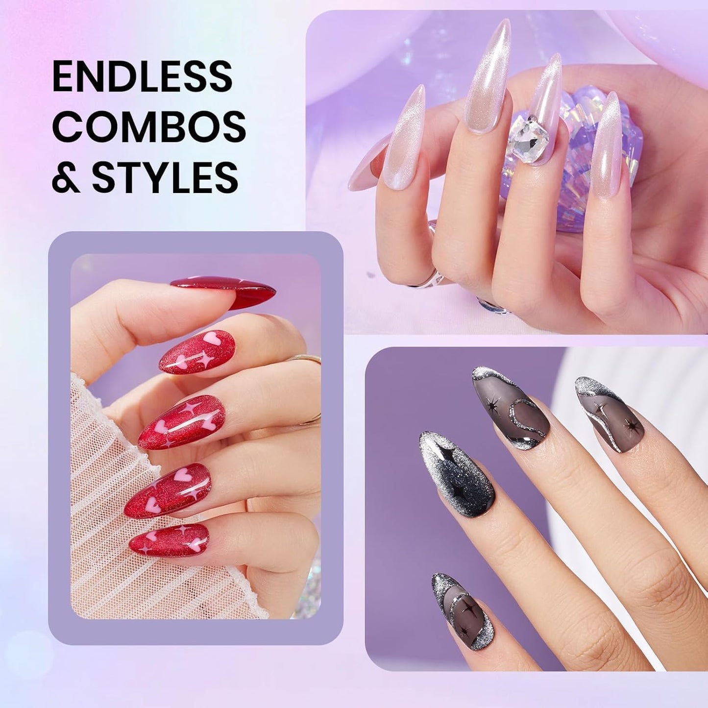 Beetles Silver Cat Eye Gel Nail Polish - Star Cascade Glitter Cat Eye Gel Polish, Wedding Beauty Color with Magnet Soak Off UV Velvet Nail Polish Salon DIY Manicure Gift for Women 15ML