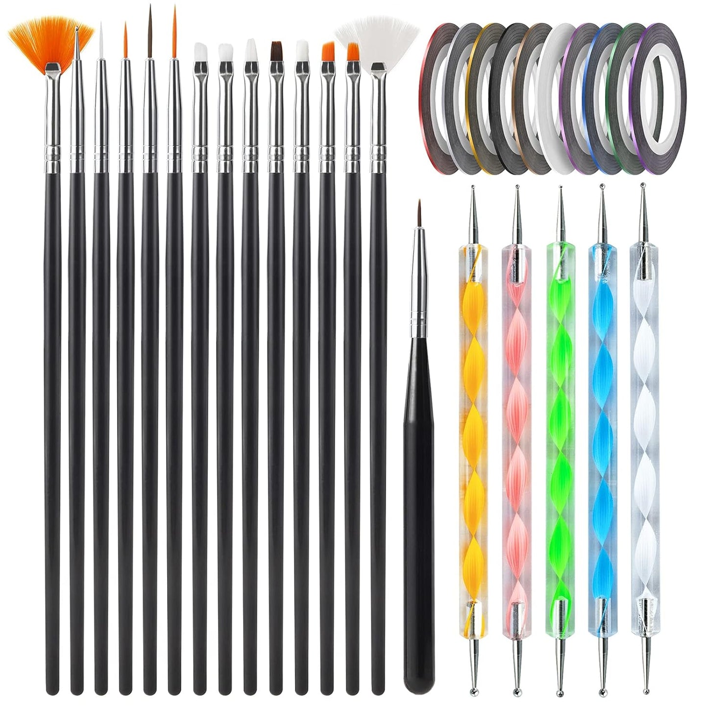 Artdone Nail Art Brushes set,Nail Art Tool Set,Nail Dotting Tools,Nail Dust Brush,Striping Nail Art Brushes for Long Lines,Nail Drawing Pen For Nail Design.…
