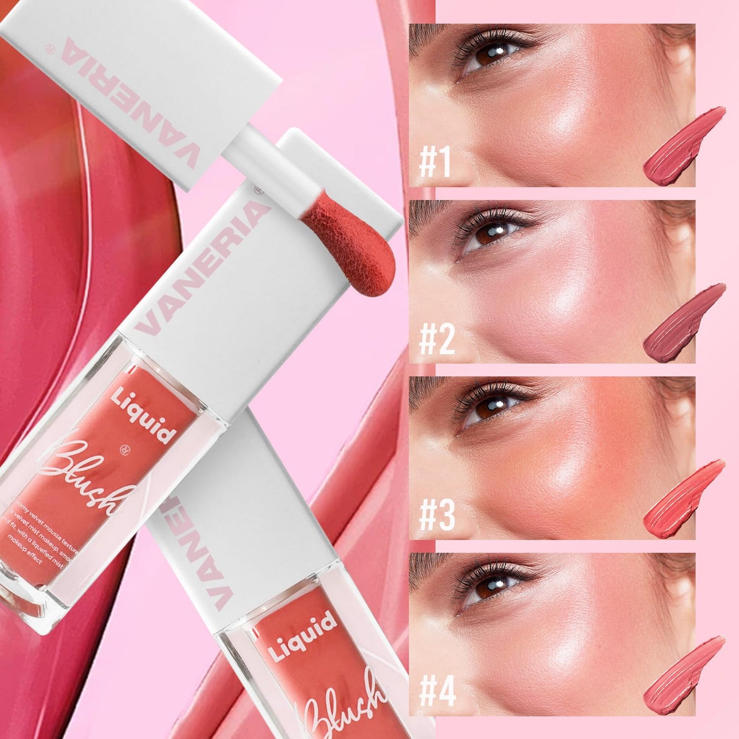 VANERIA Liquid Blush for Cheeks,Long lasting High Pigment Creme Blush,Multi-Use Makeup Blush Stick for Cheeks Lips Eyes,Natural Look Makeup Face Blushes.#2 (5g/0.17oz)