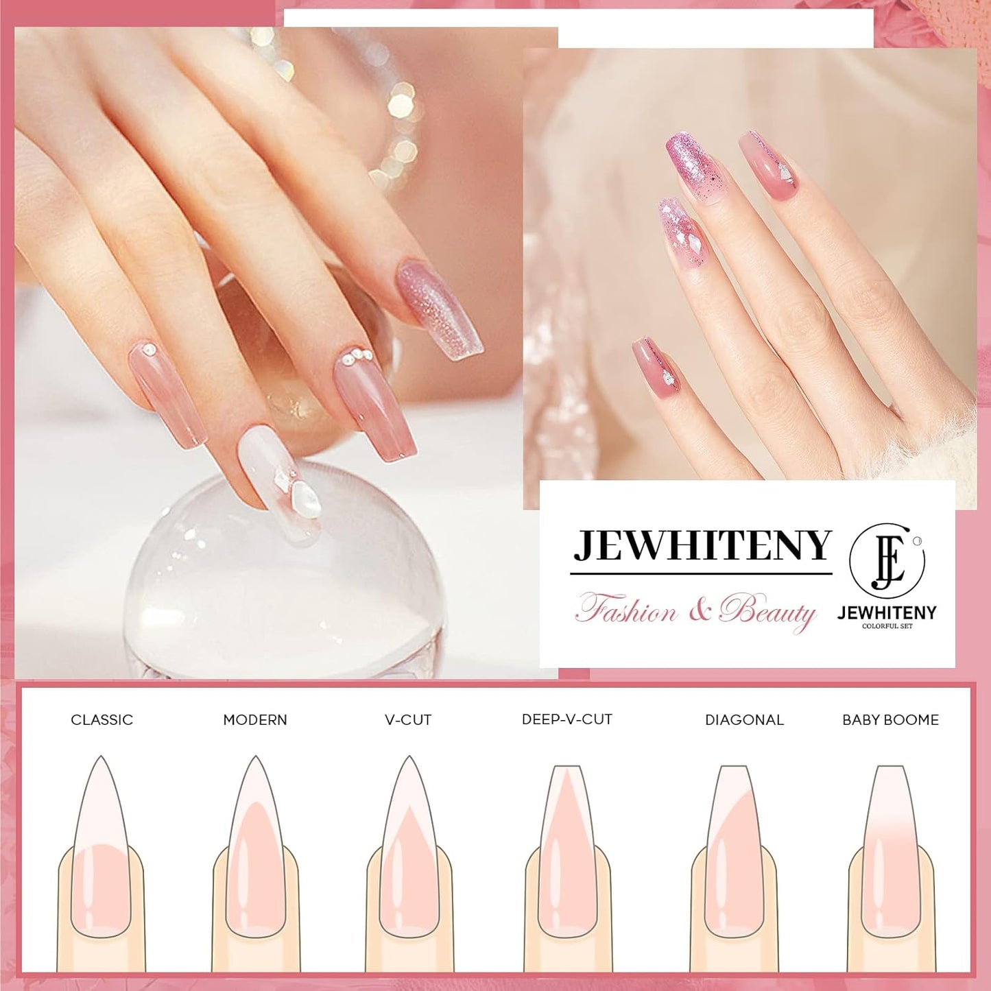 JEWHITENY 14 PCS Poly Nail Gel Kit Poly Extension Gel Kit Starter Kit With Slip Solution Professional Extension Set With LED Lamp Nail Art Design Beginner All In One