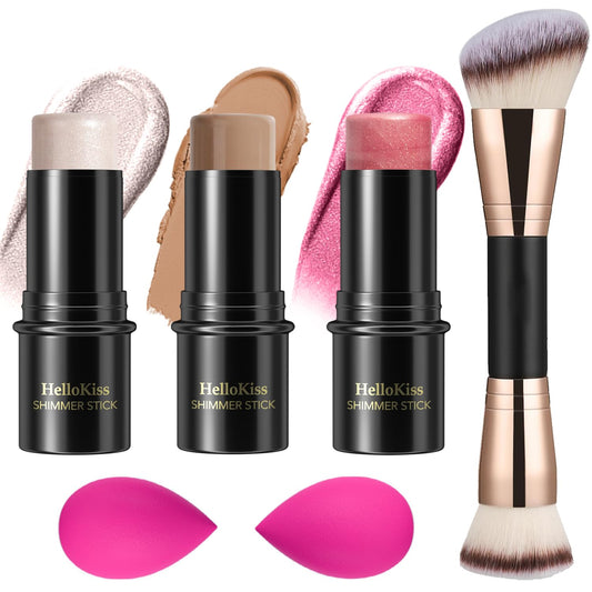 3 Pcs Cream Contour Stick Makeup Kit, Shades with Highlighter, Blush and Bronzer Contour Stick for Sculpt the Cheeks, Waterproof, Matte & Dewy Finish (Light,#01+#09+#11)