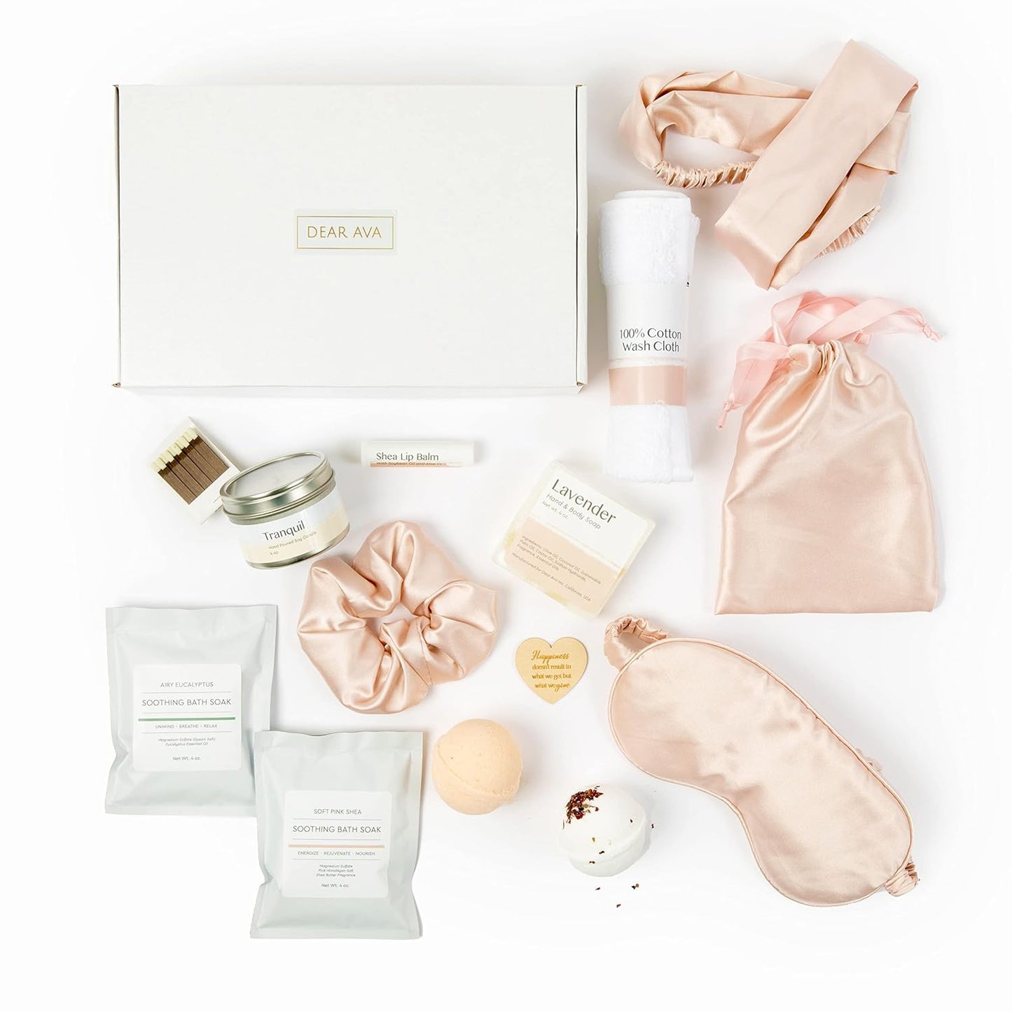 Dear Ava Spa Gifts for Women | Organic Self Care luxury Anti Stress Relaxing Bath and Body Kit Set Basket Box for Her with Heartfelt Card | Premium Spa Gift for Best Mom