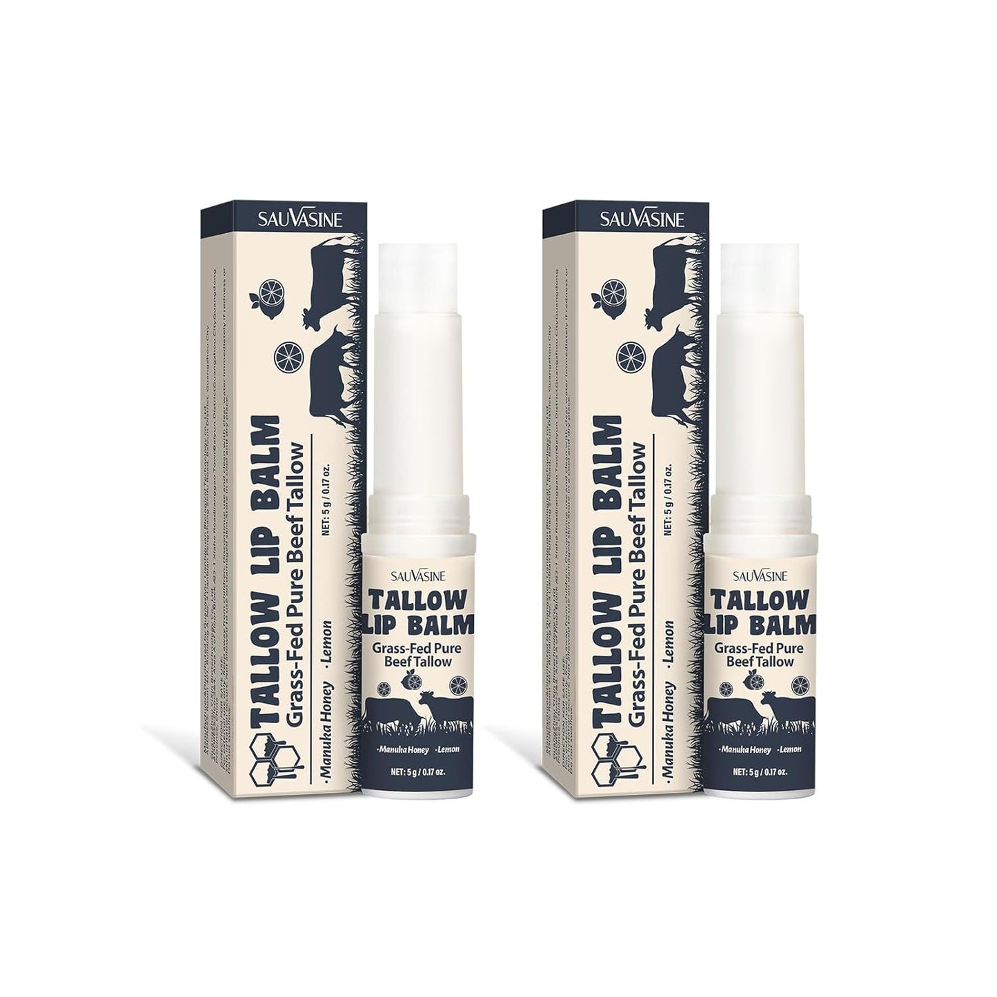 2PCS Tallow Lip Balm With Grass-Fed Beef Tallow & Manuka Honey Long-Lasting Moisturizing Lip For Cracked and Dull Lip, Natural Balm 5g/0.17oz
