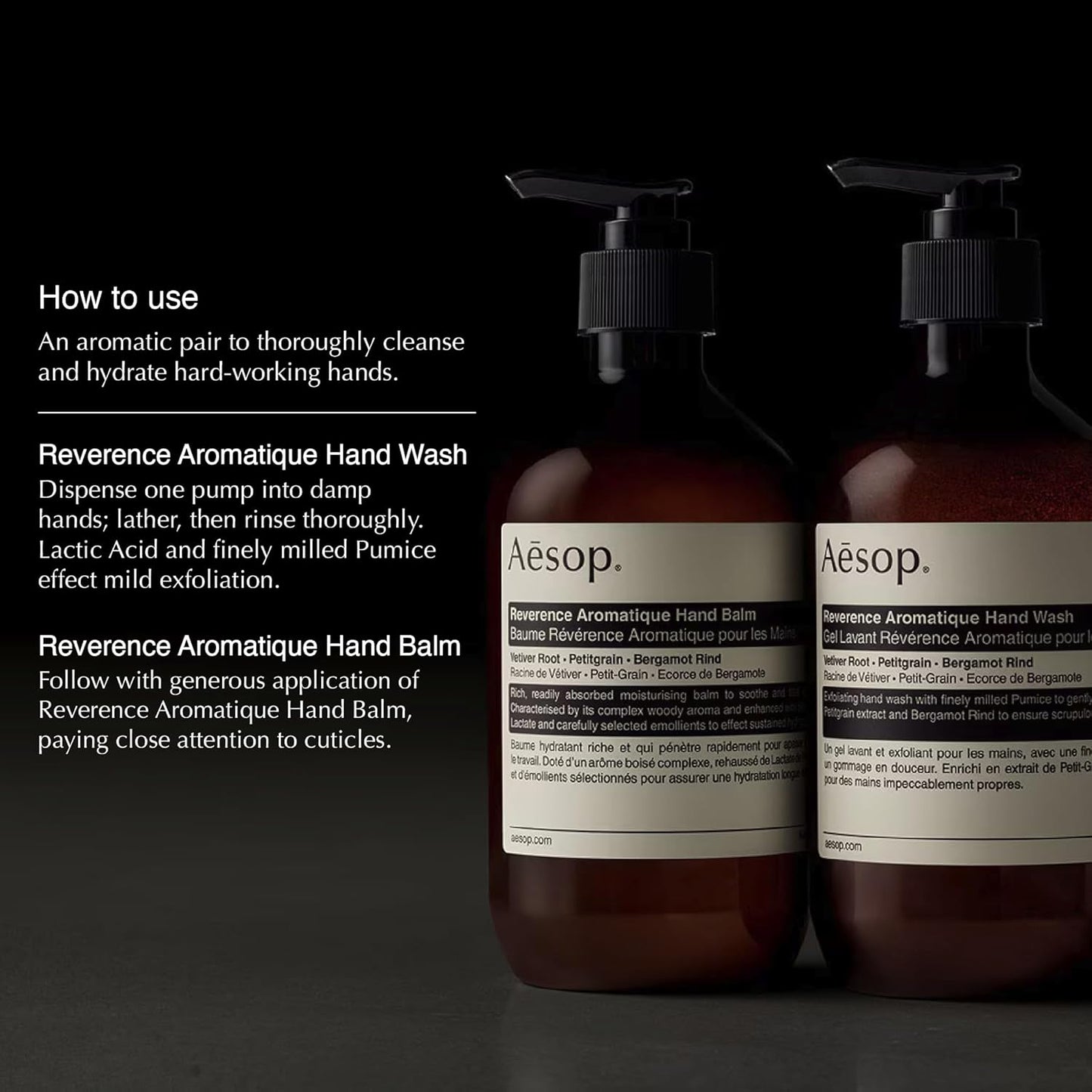 Aesop Reverence Aromatique Duet | Skin Softening Hand Wash & Hand Balm | Woody, Earthy, Smoky | Vetiver Root, Petitgrain, Bergamot Rind | 16.9 oz / 500 mL