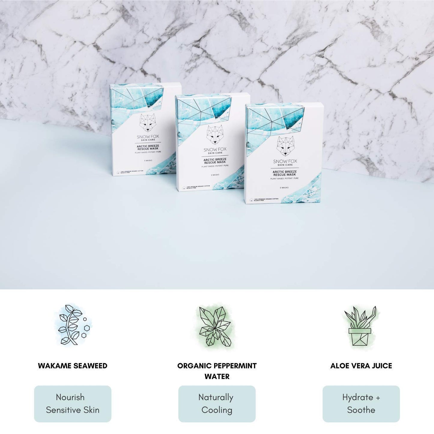Snow Fox Skincare Arctic Breeze Rescue Mask with Peppermint & Aloe Vera Juice, 1 Pack