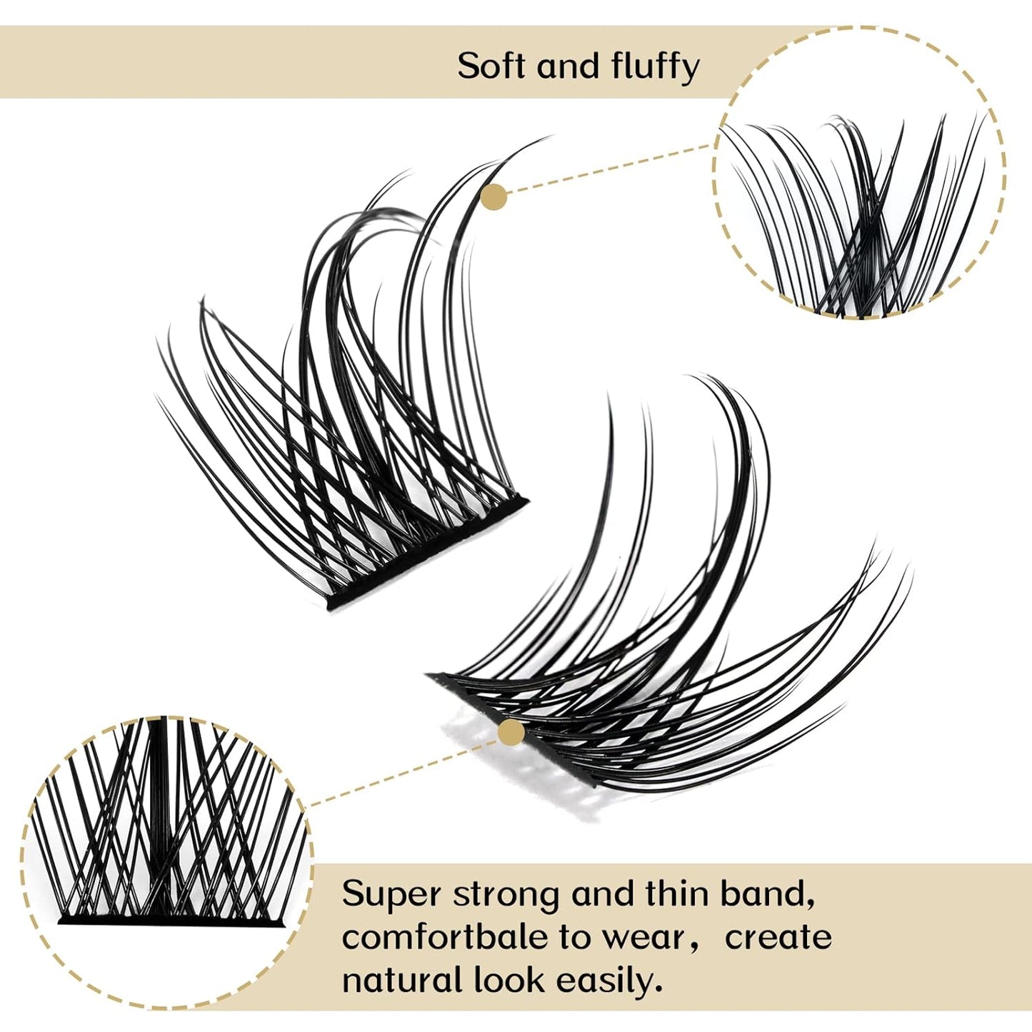 QUEWEL Cluster Lashes 72 Pcs Wide Stem Individual Lashes C/D Curl 8-16mm Length DIY Eyelash Extension False Eyelashes Sparkle Styles Soft for Personal Makeup Use at Home (Sparkle-D-MIX8-16)
