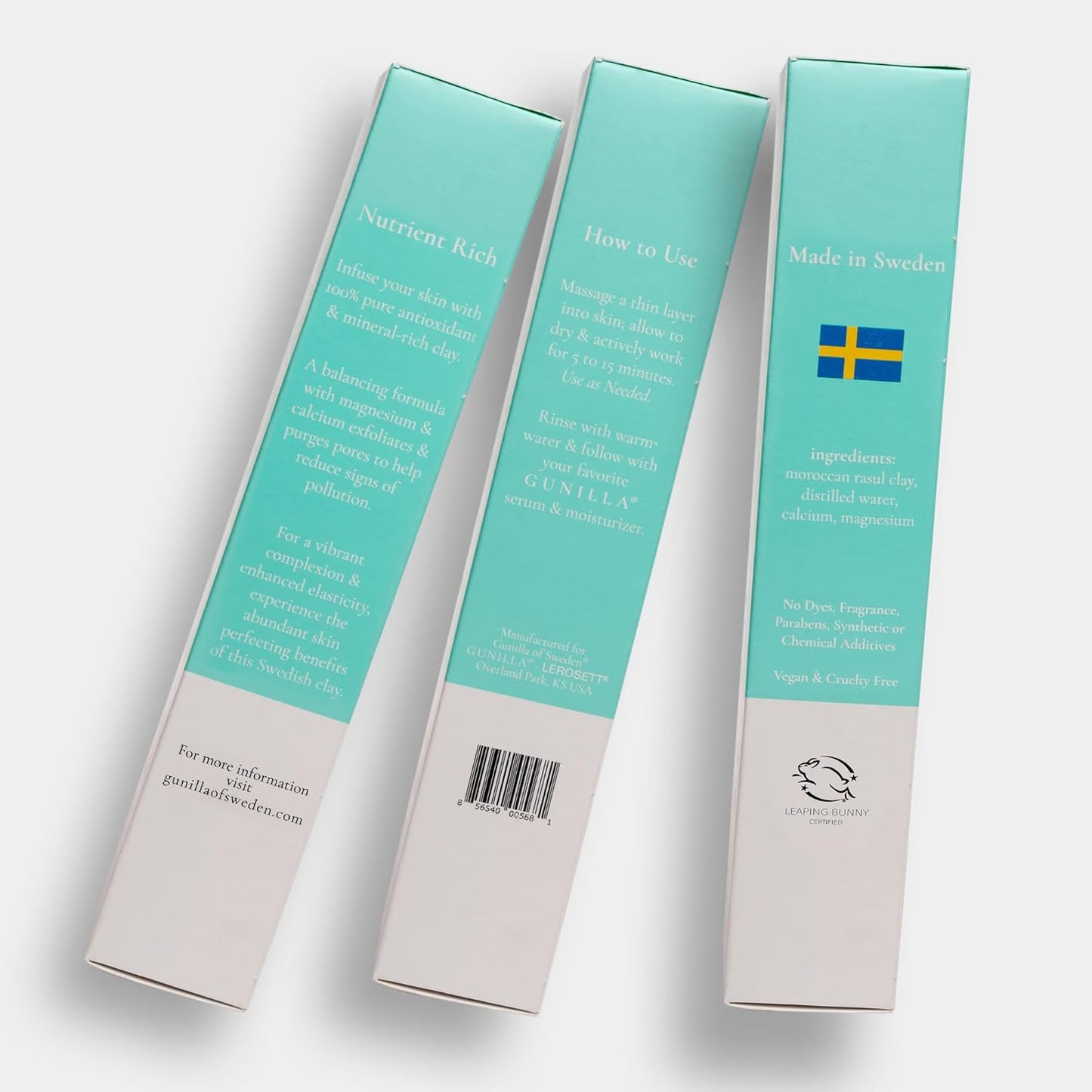 GUNILLA Skin Perfecting Clay Mask, Vegan, No Additives, 3-in-1 Deep Pore Cleansing Facial Mask, Refining, Detox & Spot Treatment, All-Natural, Pro-Grade, 35 Clay Masks 2.5 fl oz - Made in Sweden.