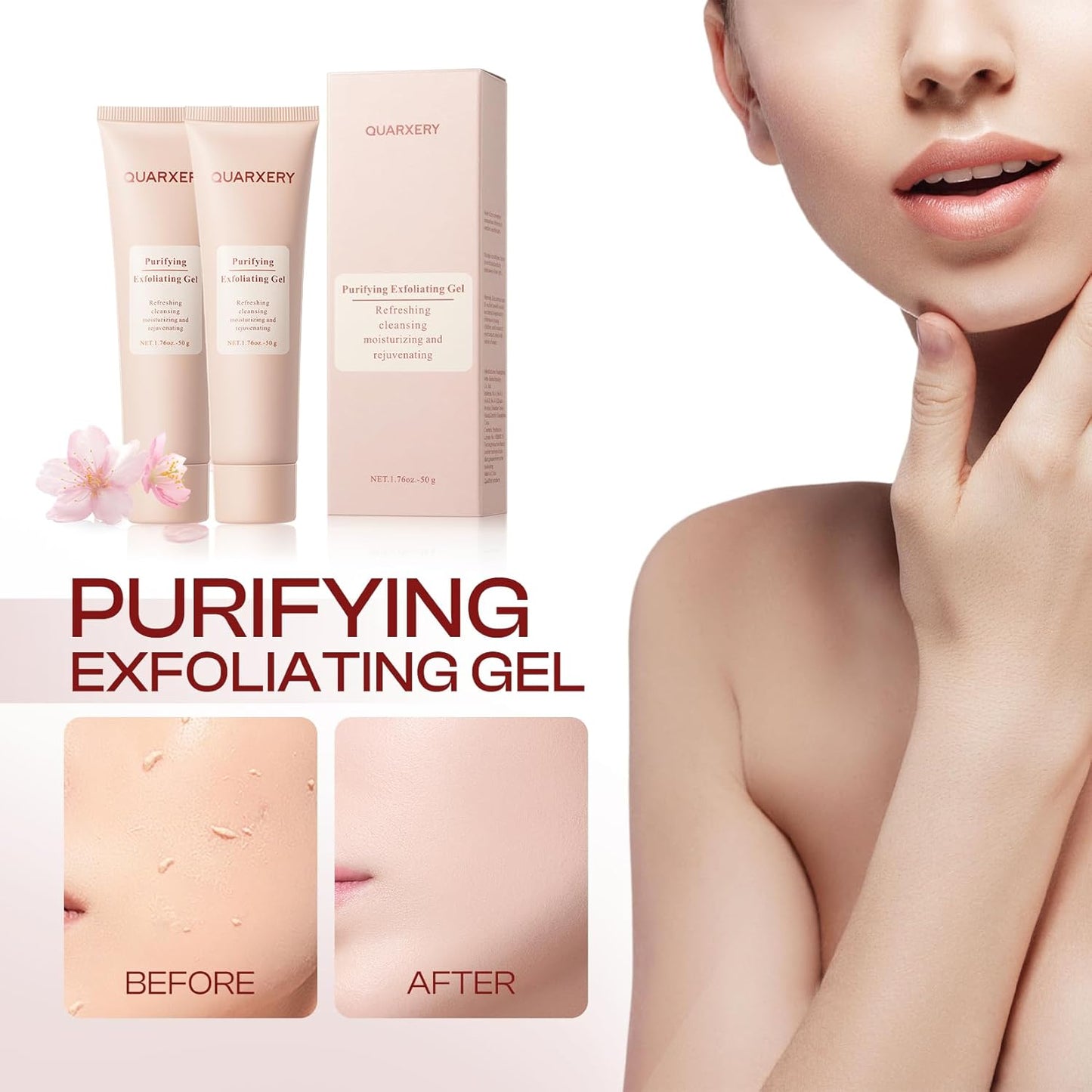 QUARXERY Purifying Exfoliating Gel 2Pcs：Gentle for Face - Facial Peeling Gel Scrub for Face Cleans Dirt & Oils