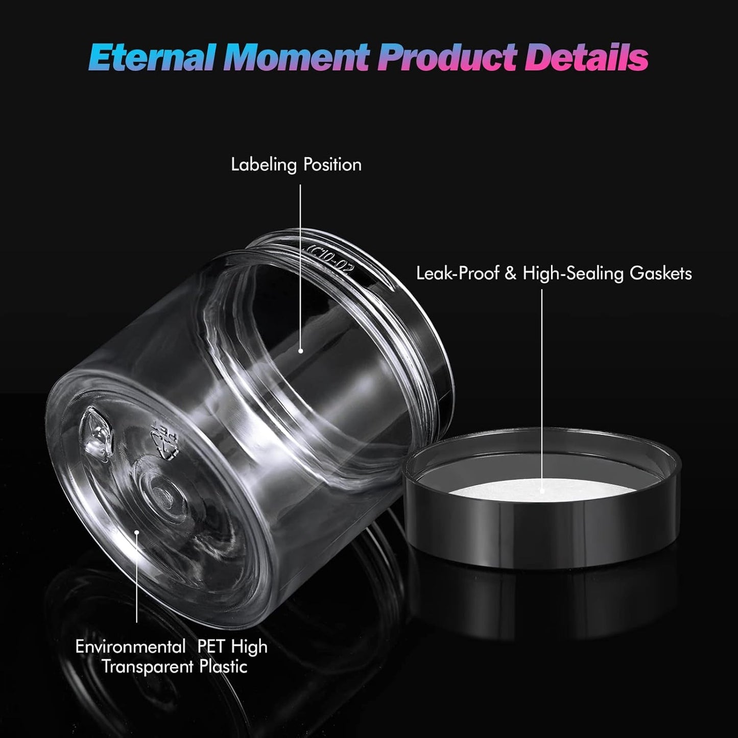 50 Pack 2 OZ Plastic Jars Round Clear Cosmetic Container Jar with Lids, Eternal Moment Plastic Slime Jars for Lotion, Cream, Ointments, Makeup, Eye shadow, Rhinestone, Samples, Pot, Travel Storage