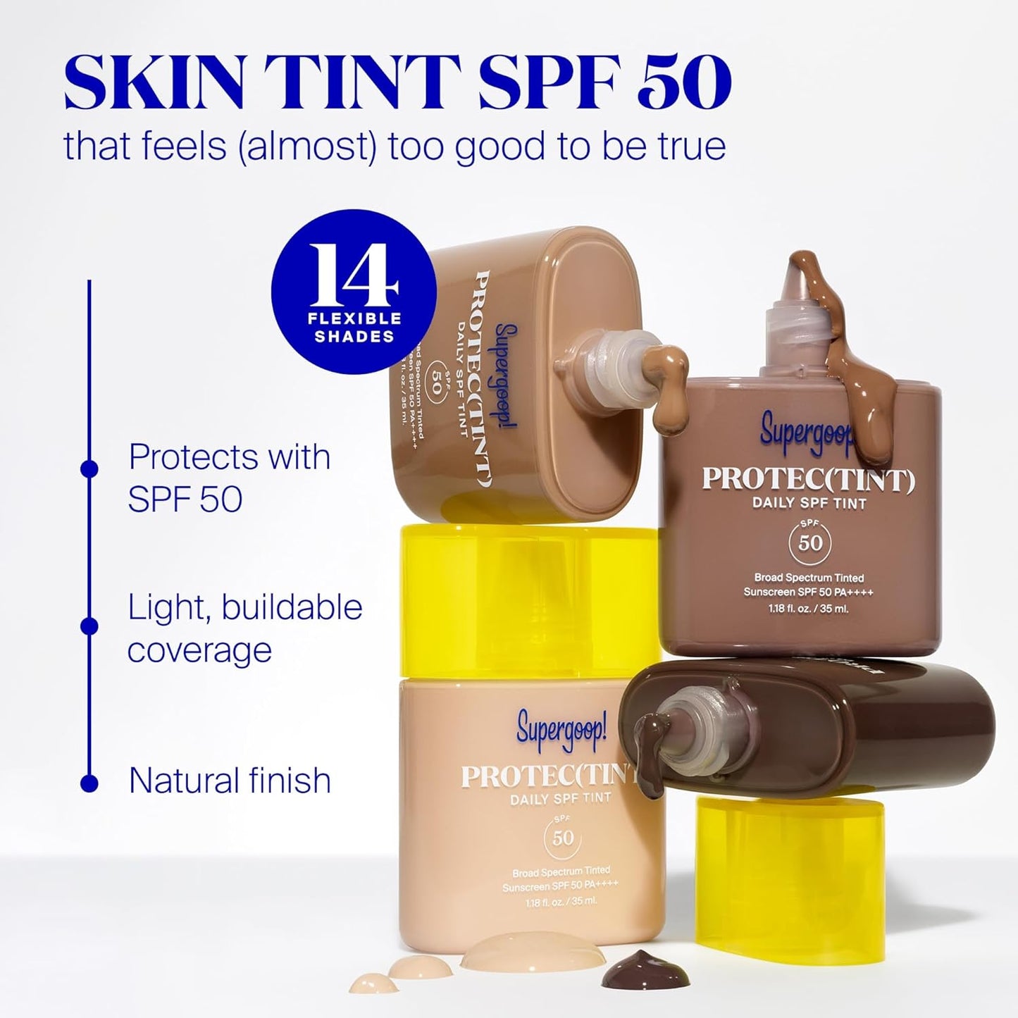 Supergoop! Protec(tint) Daily Skin Tint SPF 50 - 14N - Light, Buildable Coverage for Immediately Smooth, Even-Looking Skin - Natural Finish