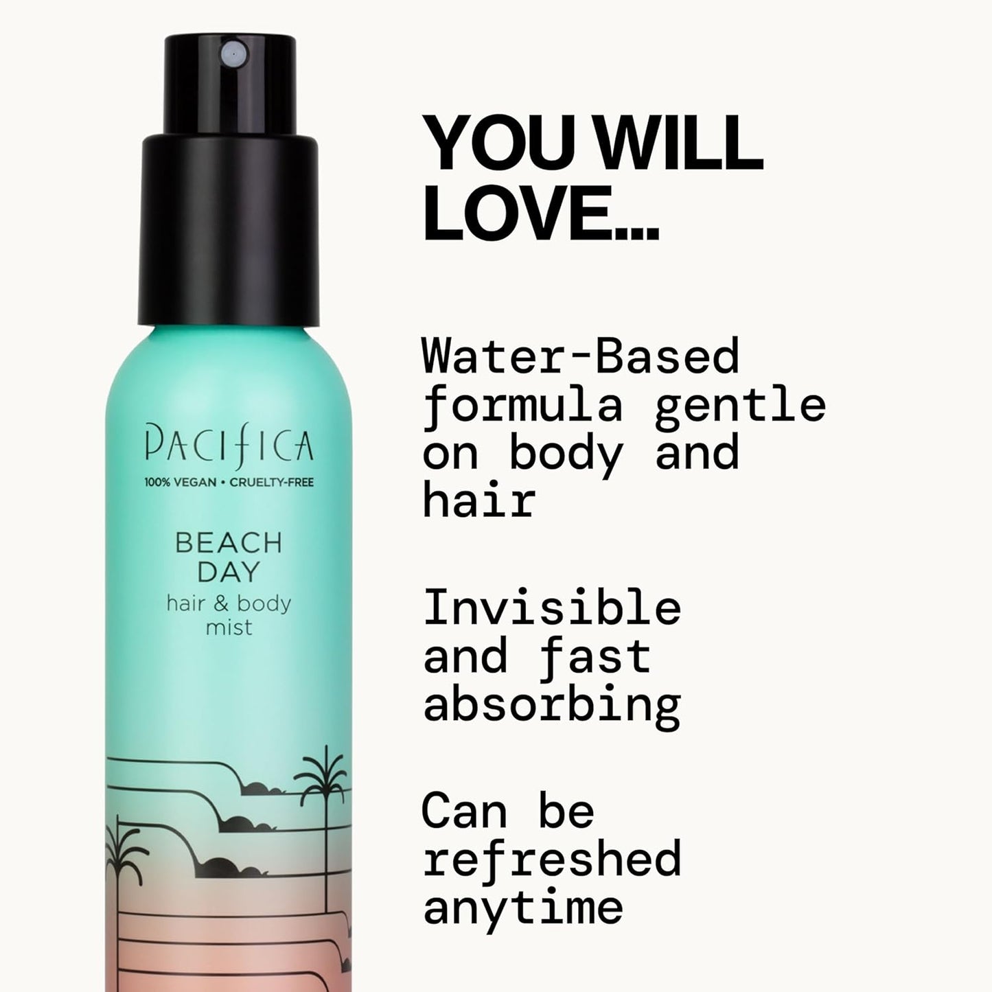 Pacifica Beach Day Hair Mist Perfume & Full Body Spray for Women - Body Mist Fragrance w/Bergamot, Orange Flower, Sandalwood, Amber, Musk & Suede Leather – Clean Beauty Alcohol-Free, Vegan 5 oz
