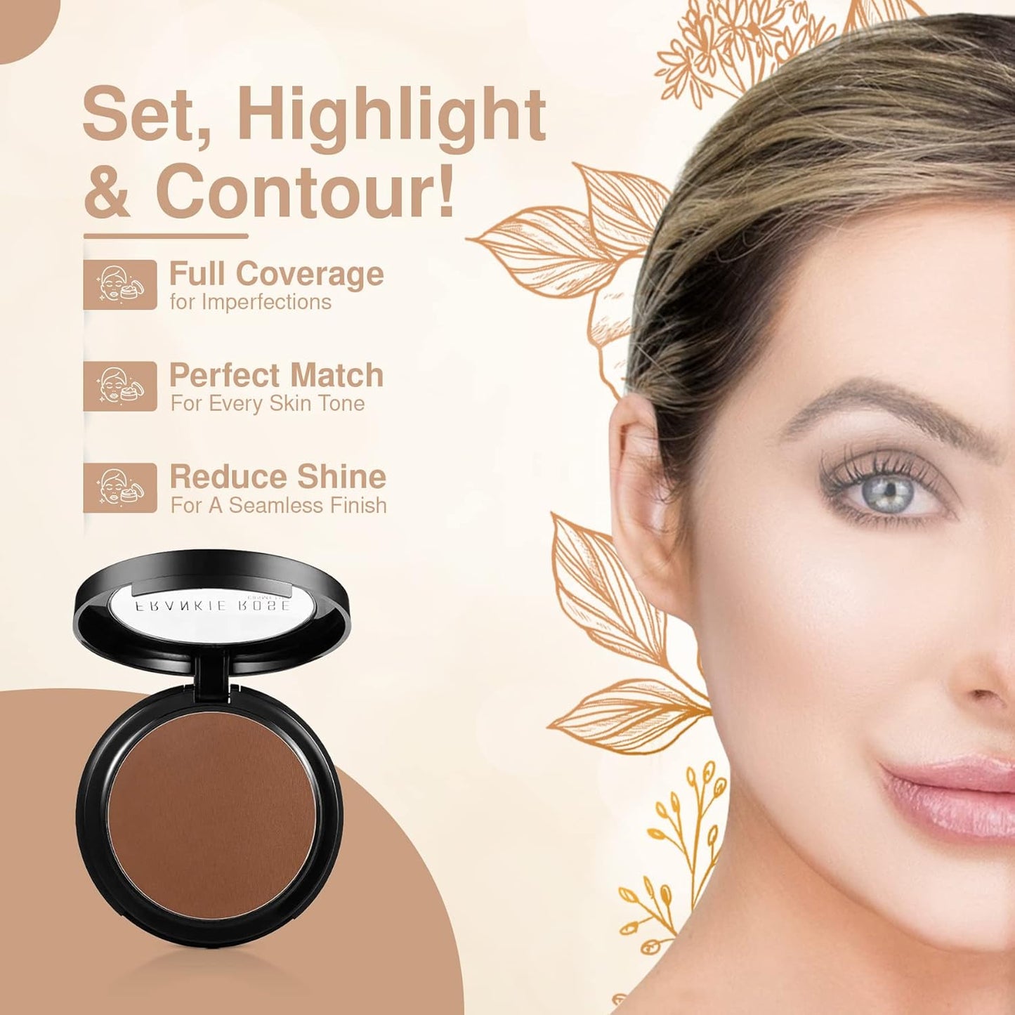 Frankie Rose Cosmetics Powder Foundation – Full Coverage Face Powder For Pores & Imperfections, Evens Out Skin Tone & Shine-Control | 58 Grams (Espresso)