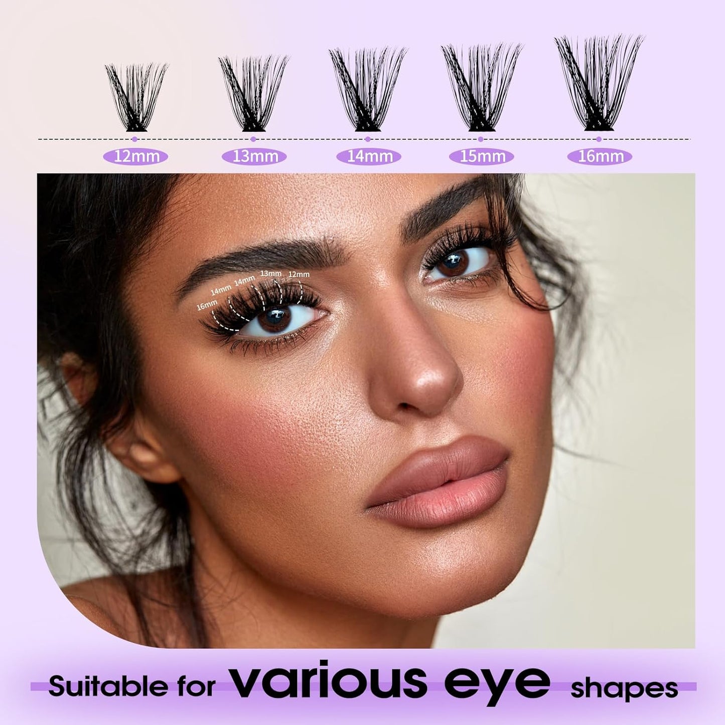 Lash Clusters Kit for Using at Home: Ultra-light, DIY, Natural, Fluffy, Wispy, Waterproof, Anime, Manga, Cat Eye, C Curl, 12-16mm, 60P+80P, Wendy, RT318
