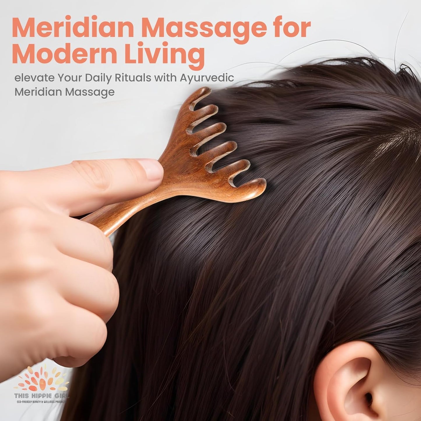 This Hippie Girl Ayurvedic Meridian Massage Comb, Wood Massage Comb for Head, Scalp and Neck Gua Sha, Sandalwood Comb for Scalp Massage, Essential Oil Massager for Women's Hair and face