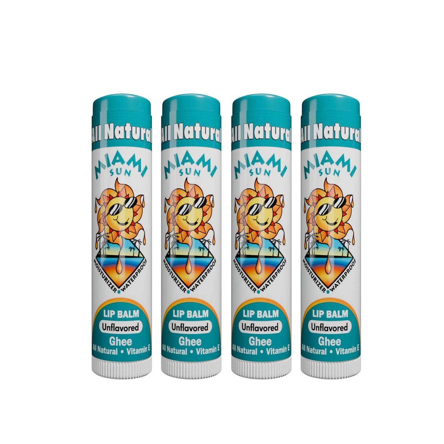 Miami Sun Natural Ghee Lip Balm, Hydrating Lip Treatment with Shea Butter & Beeswax, Organic & Non-Toxic, Best for Dry, Chapped Lips - Moisturizing, Healing, Chemical-Free Lip Care (4 Count, Natural)