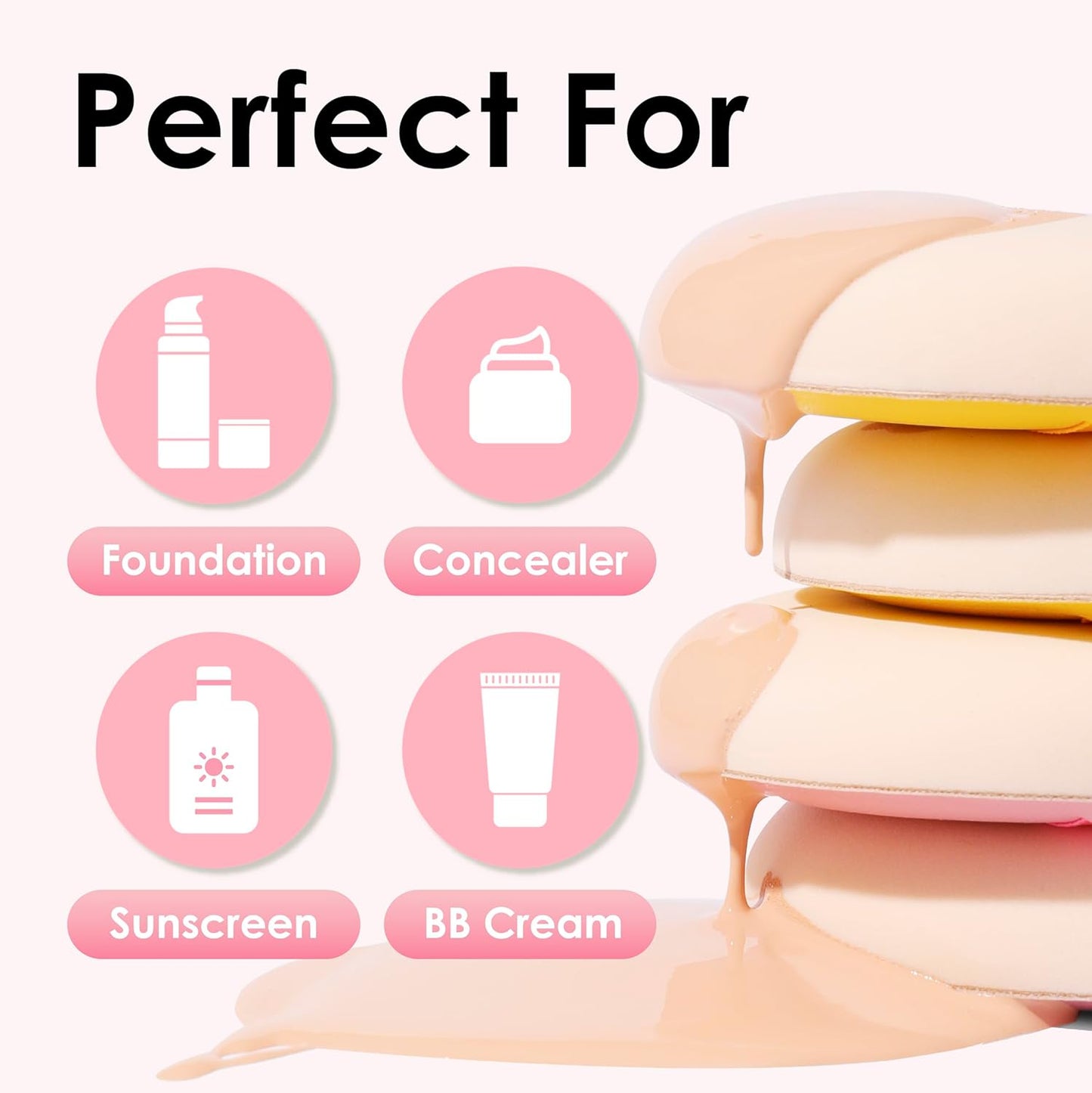 4Pack Pink Makeup Sponge For Foundation Concealer And Powder, Latex Free Blender Sponge For Natural And Easy Makeup Soft Long-lasting, Pack for 2X-Large and 2 Medium