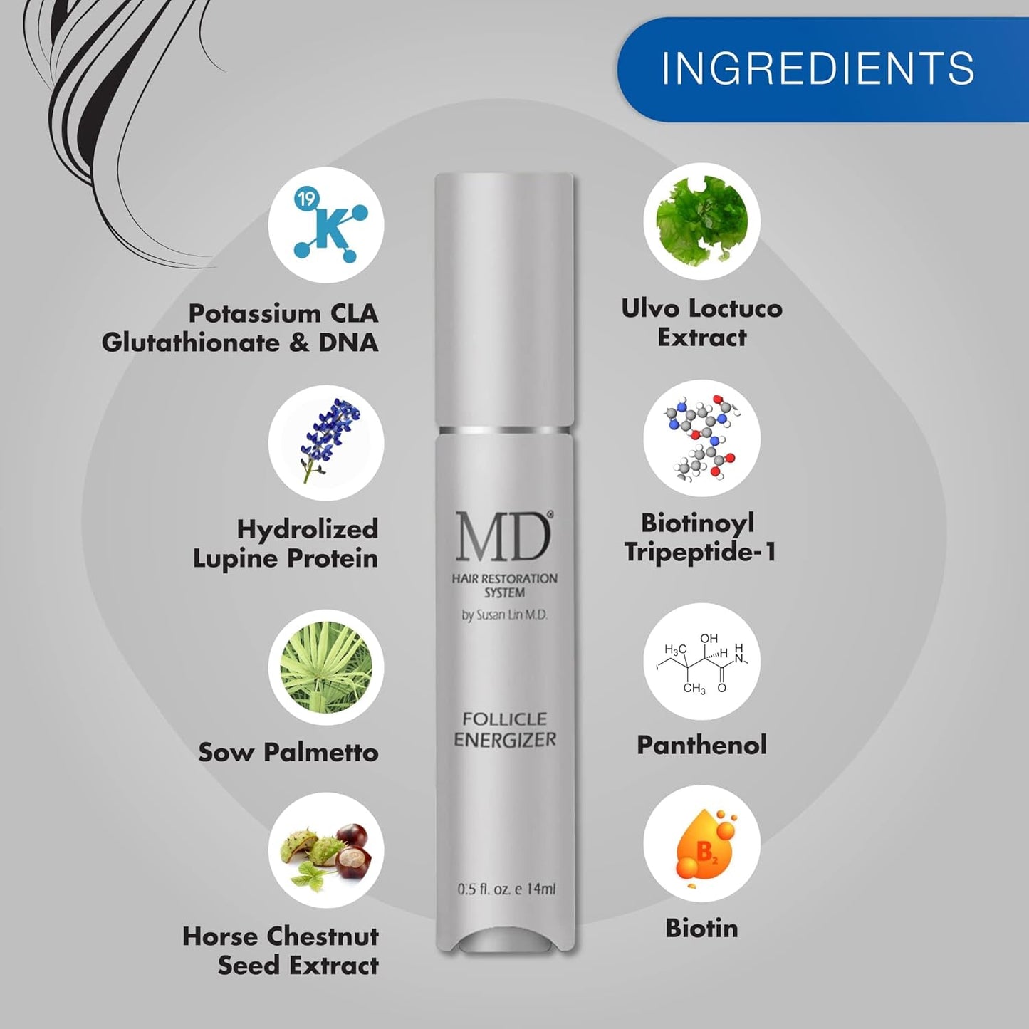 MD suero natural para el crecimiento del cabello | Follicle Energizer Serum: evita el adelgazamiento del cabello y la pérdida de cabello al estimular los folículos capilares para producir un ca