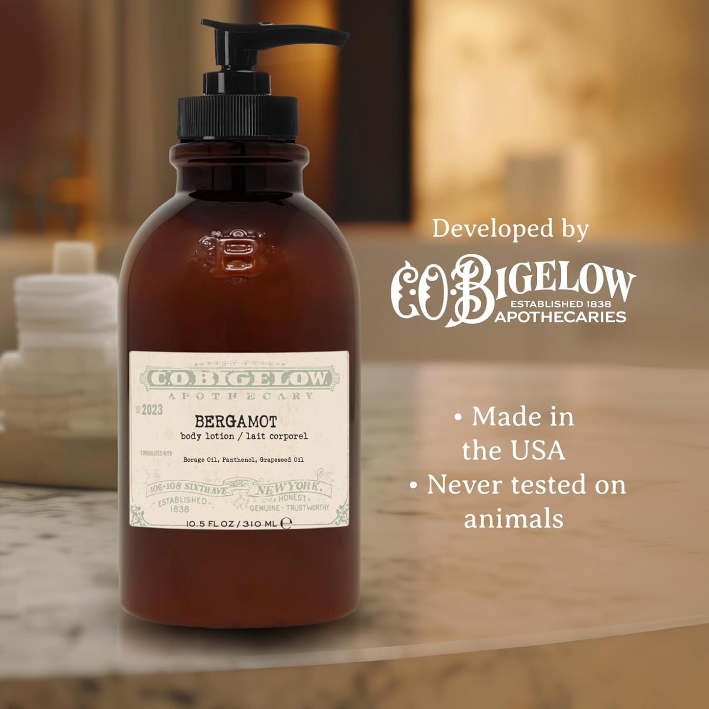 C.O. Bigelow Bergamot Body Lotion, Iconic Collection Moisturizing Body Lotion with Shea Butter, Borage Oil & Grapeseed Oil, 10.5 Fl Oz