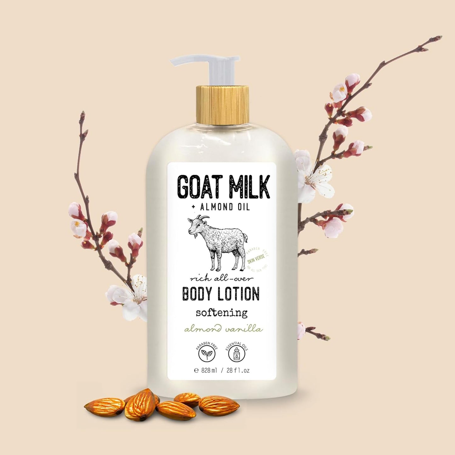 Skin Verse Body Lotion, Goat Milk, Almond Oil Body Lotion, Softening, Almond Vanilla, Coconut, Shea Butter Body Lotion, Moisturizing, Coconut Vanilla, 28 fl. oz. | Home and Body Co
