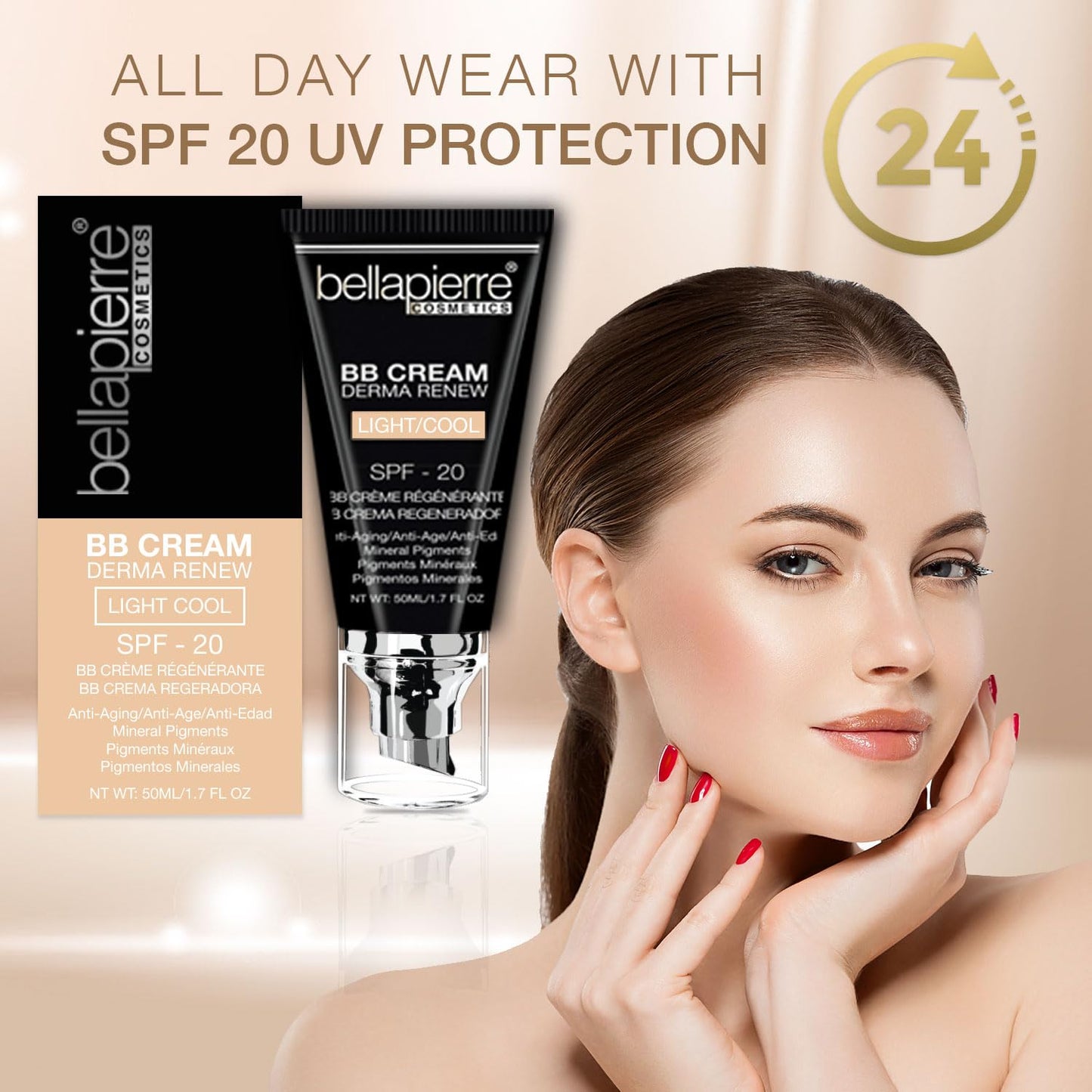 bellapierre BB Cream with SPF 20 - Tinted Sunscreen, Concealer, Matte Foundation, & Moisturizing Face Cream | Lightweight Formula + Pump Top Applicator | Non-Toxic & Paraben Free | 1.7 Oz - Medium
