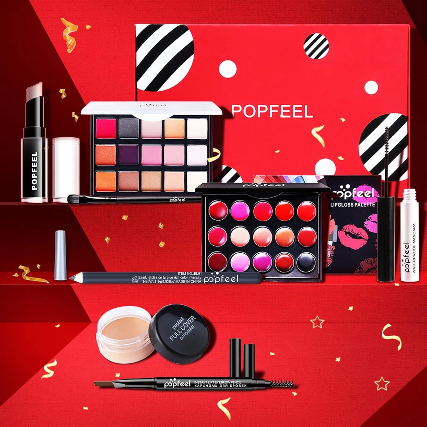 All in One Makeup Kit,Christmas Makeup Kit,Full Starter Cosmetics Set with Eyeshadow Lipstick Palette Mascara Eyebrow Pencil Eyeliner Concealer,Gift Set for Women, Girls & Teens