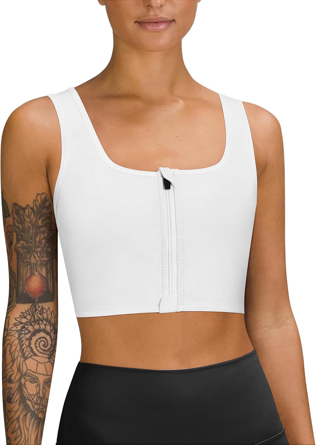 LEINIDINA Chest Binder Tomboy Transgender FTM Square Collar with Front Zipper Binder Bra Tank Top