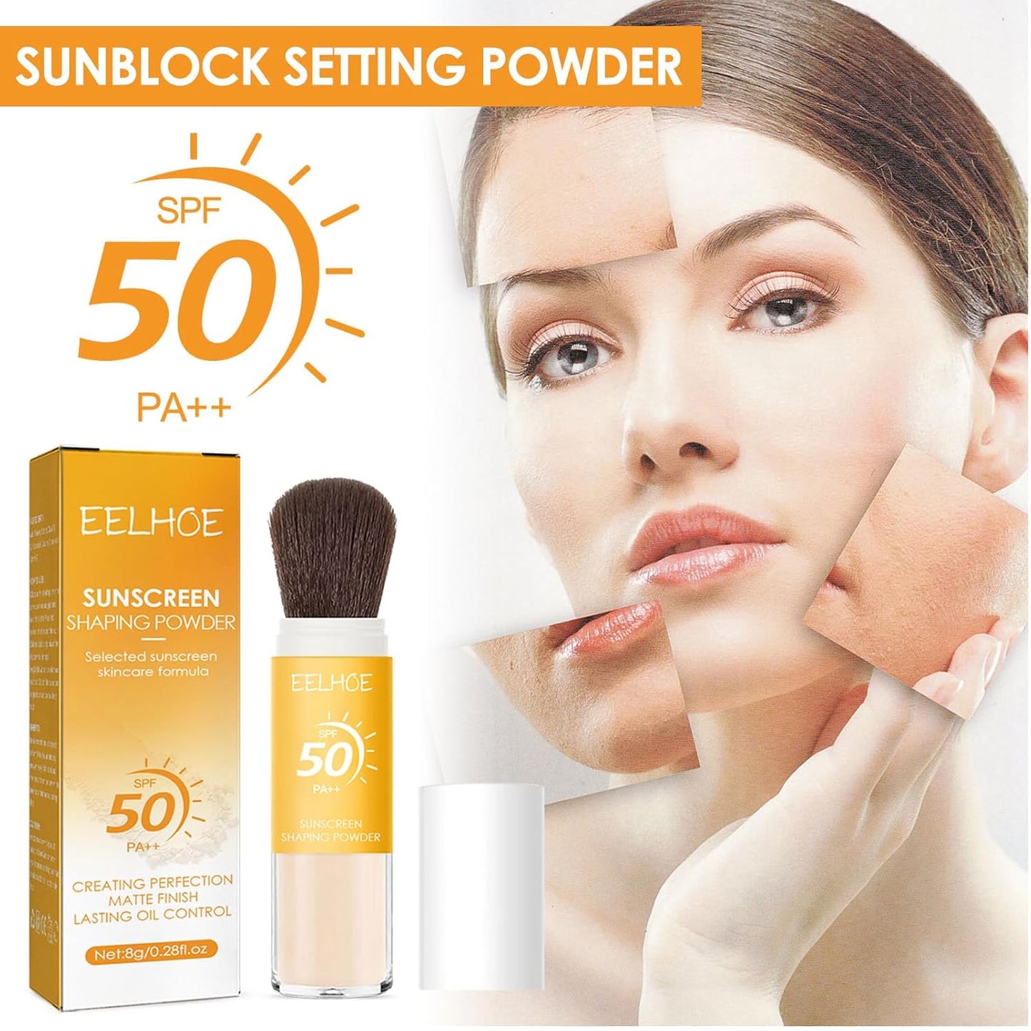 2Pcs Setting Powder, SPF 50,Translucent,Matte Finish Oil Control,Breathable,Lightweight,Mineral Brush Powder,Natural Matte Finish,Long-lasting,Waterproof and Sweatproof Setting Powder