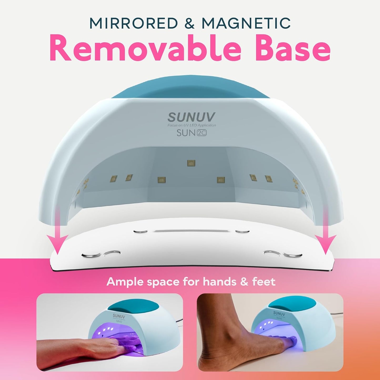 SUNUV UV LED Nail Lamp, LED UV Light for Gel Nails Polish with Removable Base, 4 Timer Settings Auto Sensor SUN2C Blue