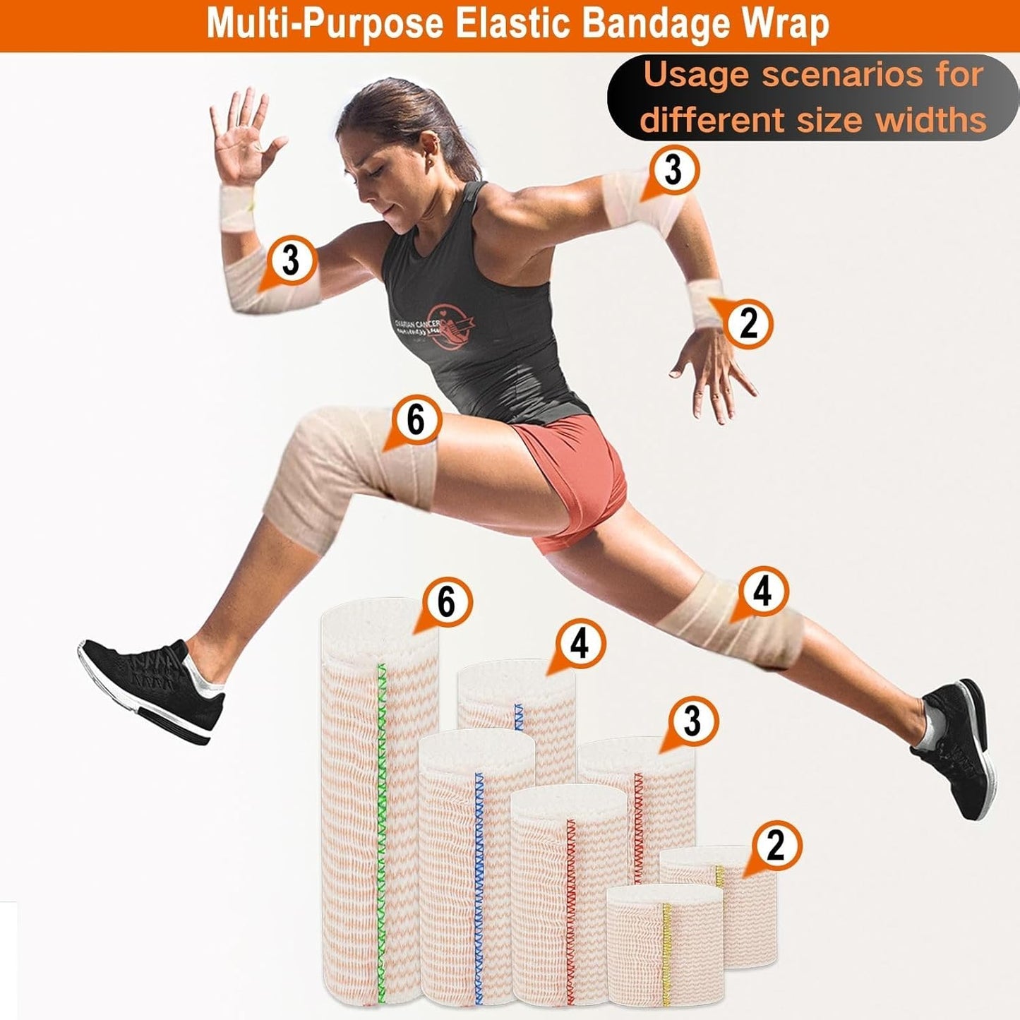Premium Elastic Bandage Wrap 2 inch 10 Pack Reusable Versatile Self-Closing Compression Bandage Wraps for Ankles, Wrists Knee, Tummy and Body Cotton Lymphedema Wraps for Legs Latex-Free