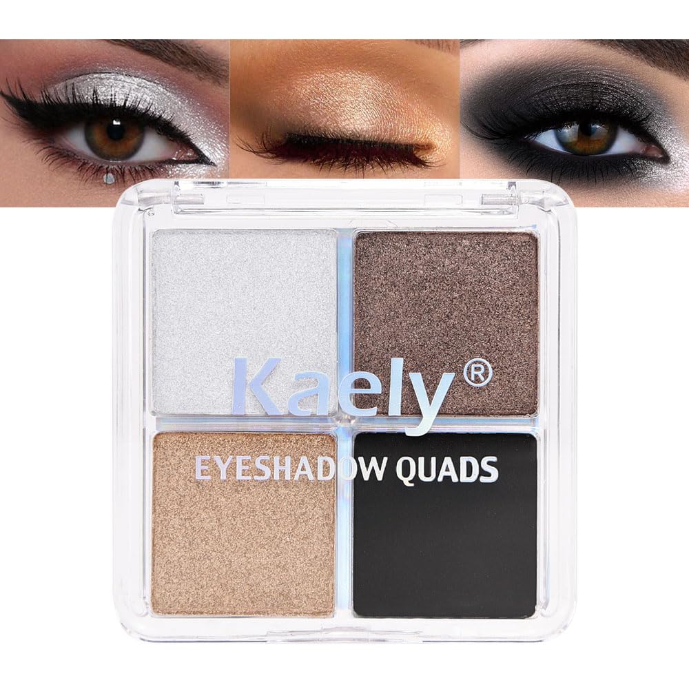 evpct Eyeshadow Quad Palette, Moonlit, Silver Taupe Broneze Gold Black Glitter Shimmer Metallic Matte High Pigment Mini Eye Shadow Palette Makeup for older Women, Smudge Proof, Vegan Cruelty-free