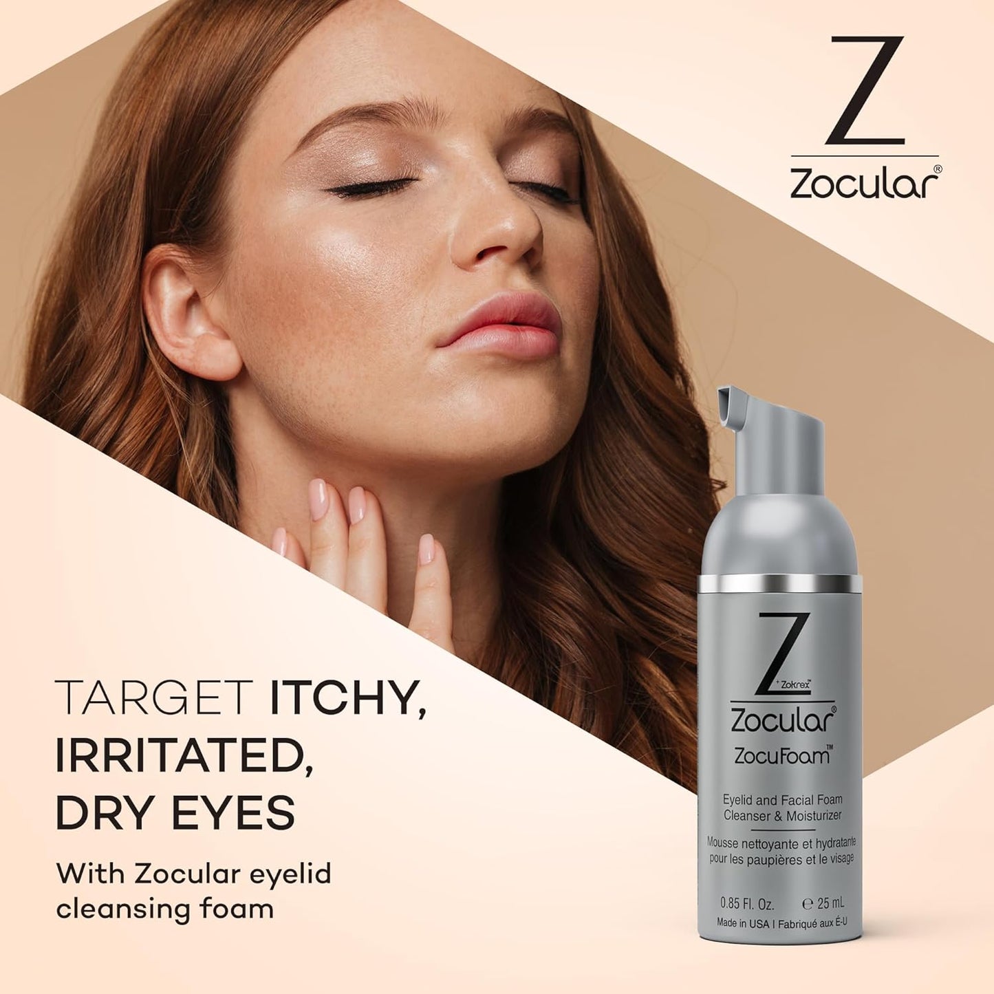 ZocuFoam Eyelid Cleanser - Foaming Eyelid Scrub - Natural pH Balanced Solution - 25mL