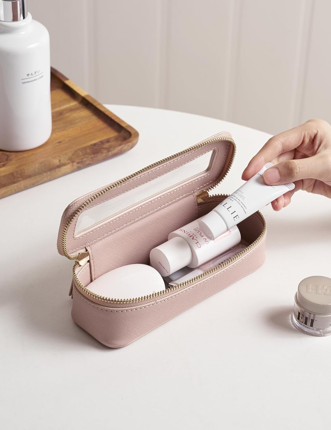 Popvibe Clear Makeup Bag Travel Cosmetic Case Transparent Toiletry Bag with Zipper, Portable Make Up Organizer Traveling Compact Car Bag for Essentials