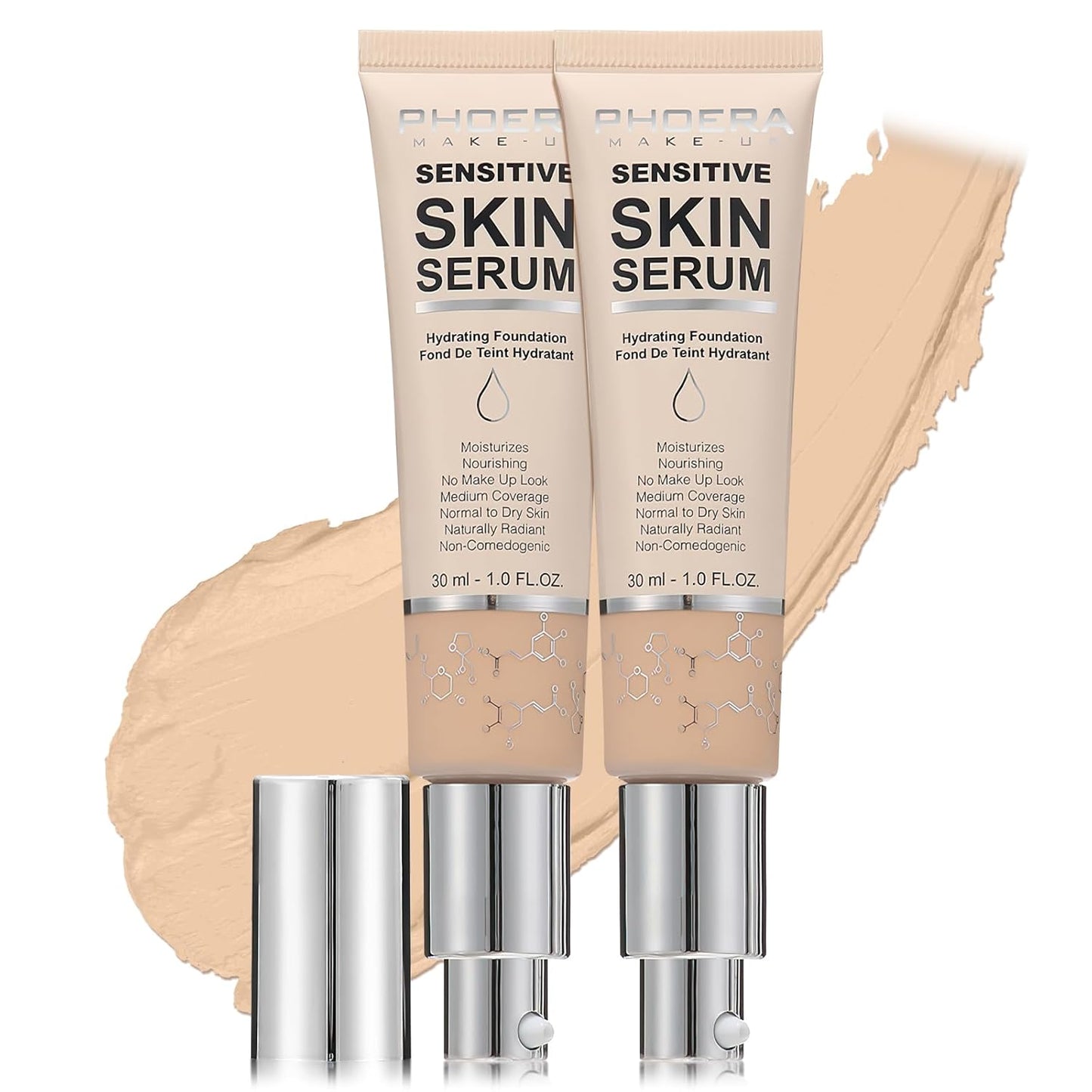 Phoera Foundation Makeup,Flawless Soft Matte Full Coverage with Matte Finish,Hydrating Serum Foundation,Face Makeup for Normal and Dry Skin(N02 Nude+N02 Nude)