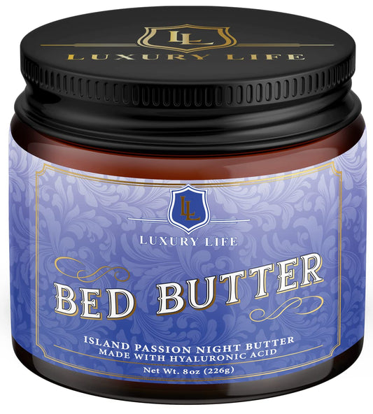 LUXURY LIFE Bed Butter - Irresistibly Fragranced Mood-Enticing Butter Infused with Hyaluronic Acid. Extra Rich Calming Nighttime Moisturizer for Sensual Stimulating Experience (Island Passion, 8 oz)